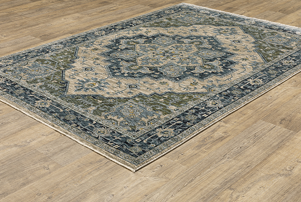 Traditional & Oriental Rugs Aberdeen 51G Green & Medium Blue - Navy Machine Made Rug