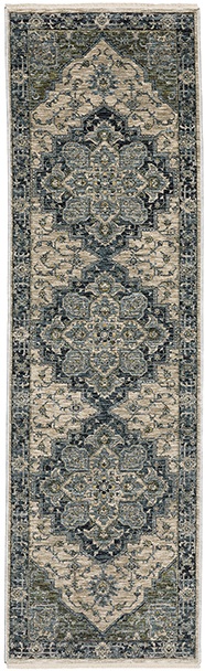 Traditional & Oriental Rugs Aberdeen 51G Green & Medium Blue - Navy Machine Made Rug