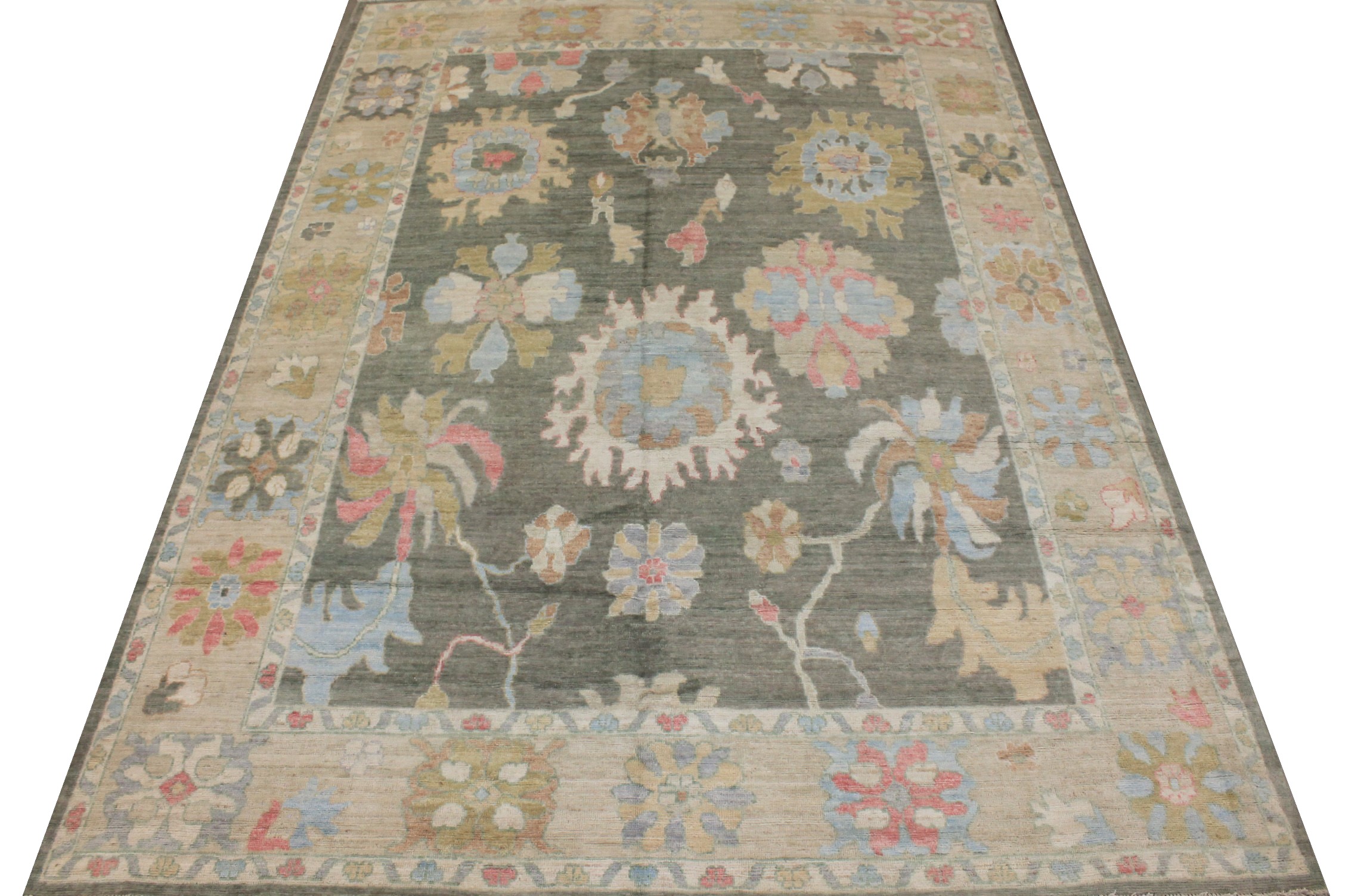 Oushak Rugs Oushak 27301 Green & Lt. Grey - Grey Hand Knotted Rug