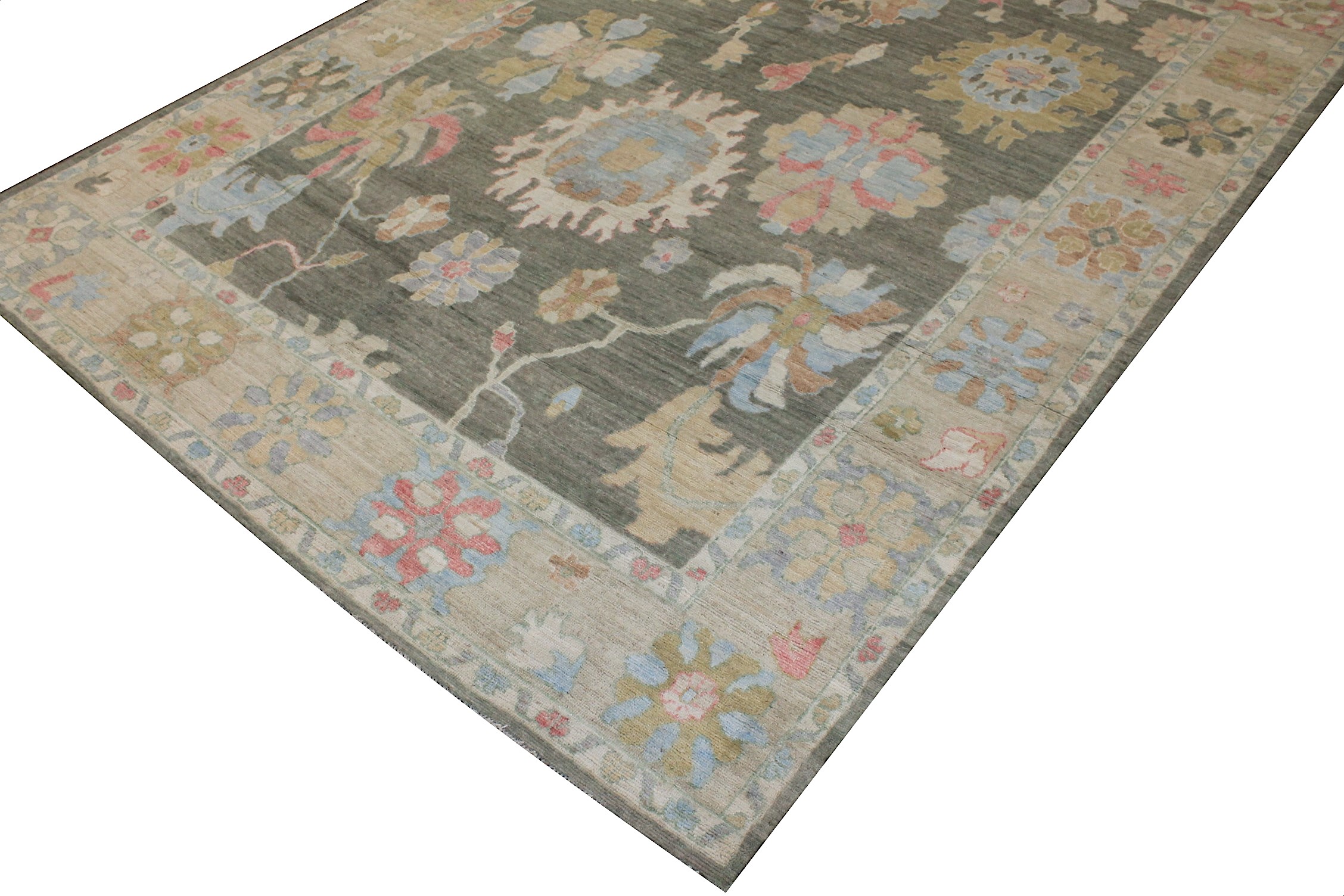 Oushak Rugs Oushak 27301 Green & Lt. Grey - Grey Hand Knotted Rug