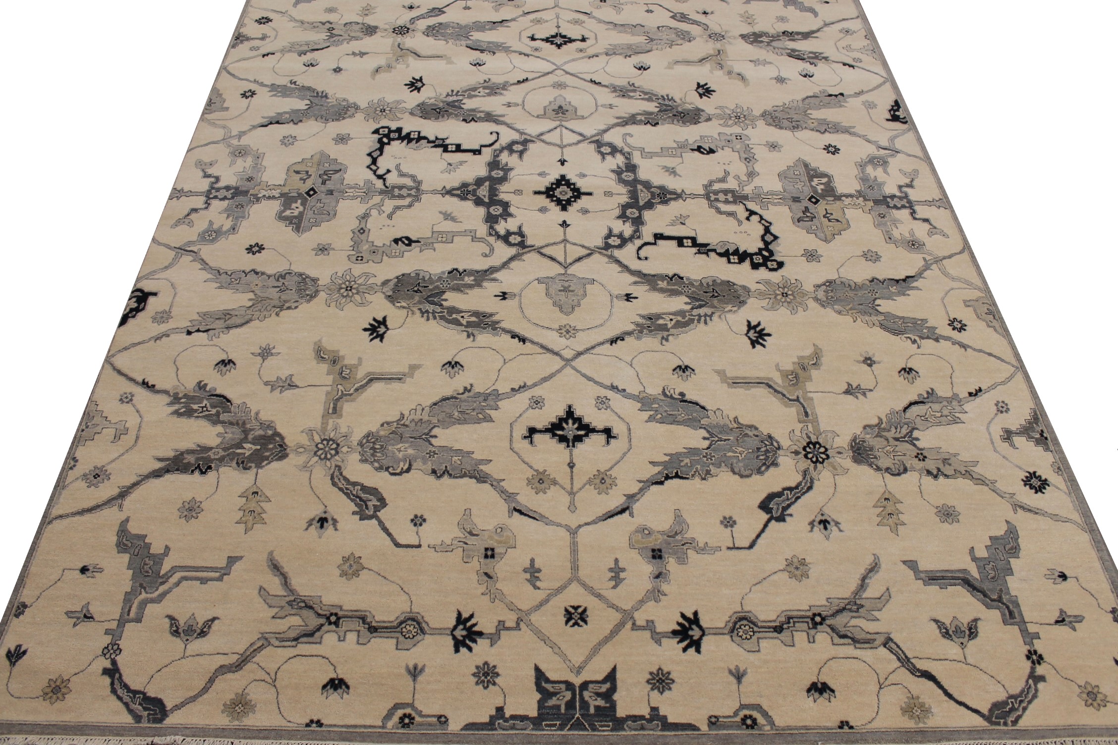 Transitional & Casual Rugs Oushak Sultan 027413 Ivory - Beige & Lt. Grey - Grey Hand Knotted Rug