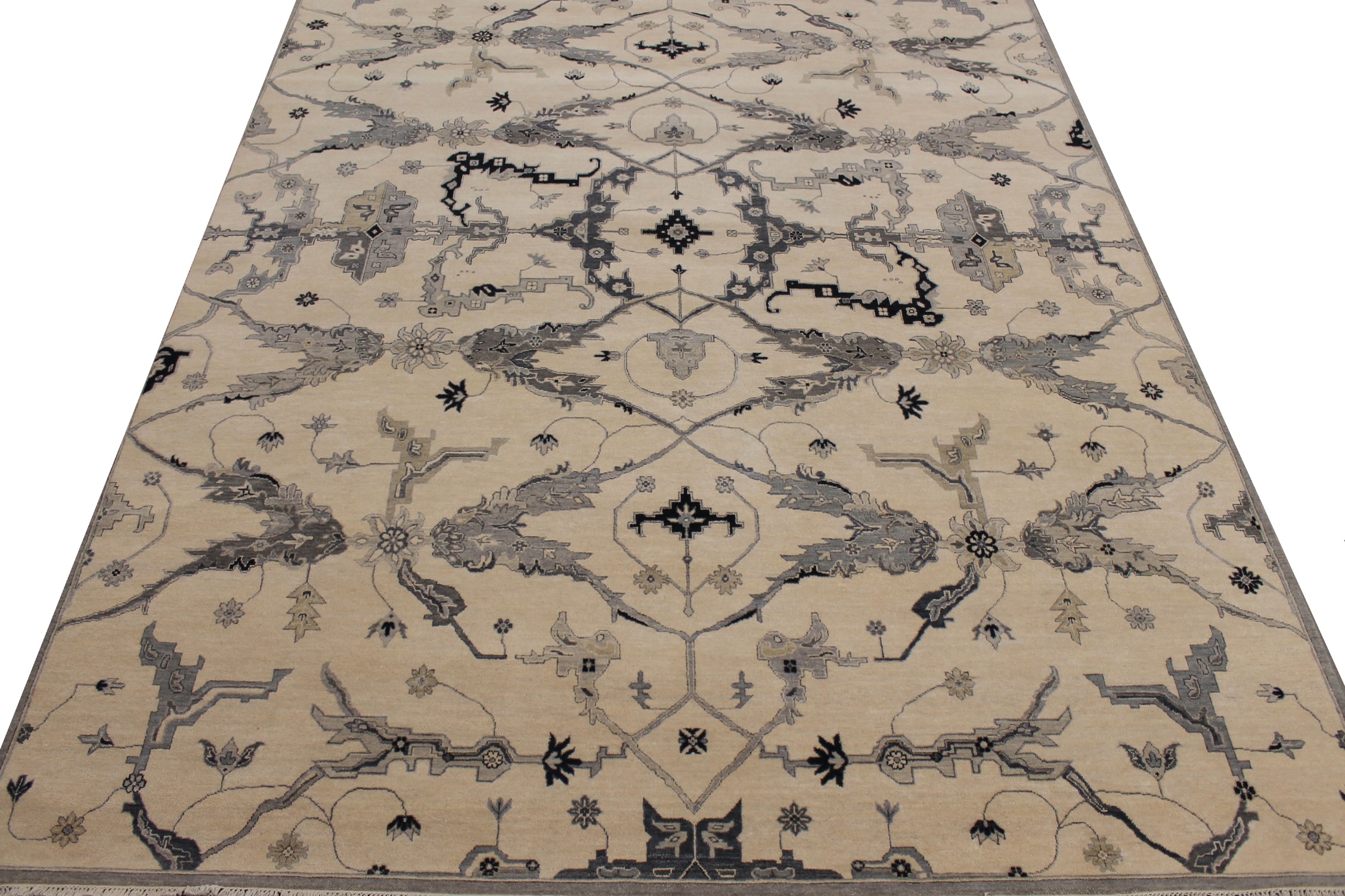 Oushak Rugs Oushak Sultan 027413 Ivory - Beige & Lt. Grey - Grey Hand Knotted Rug