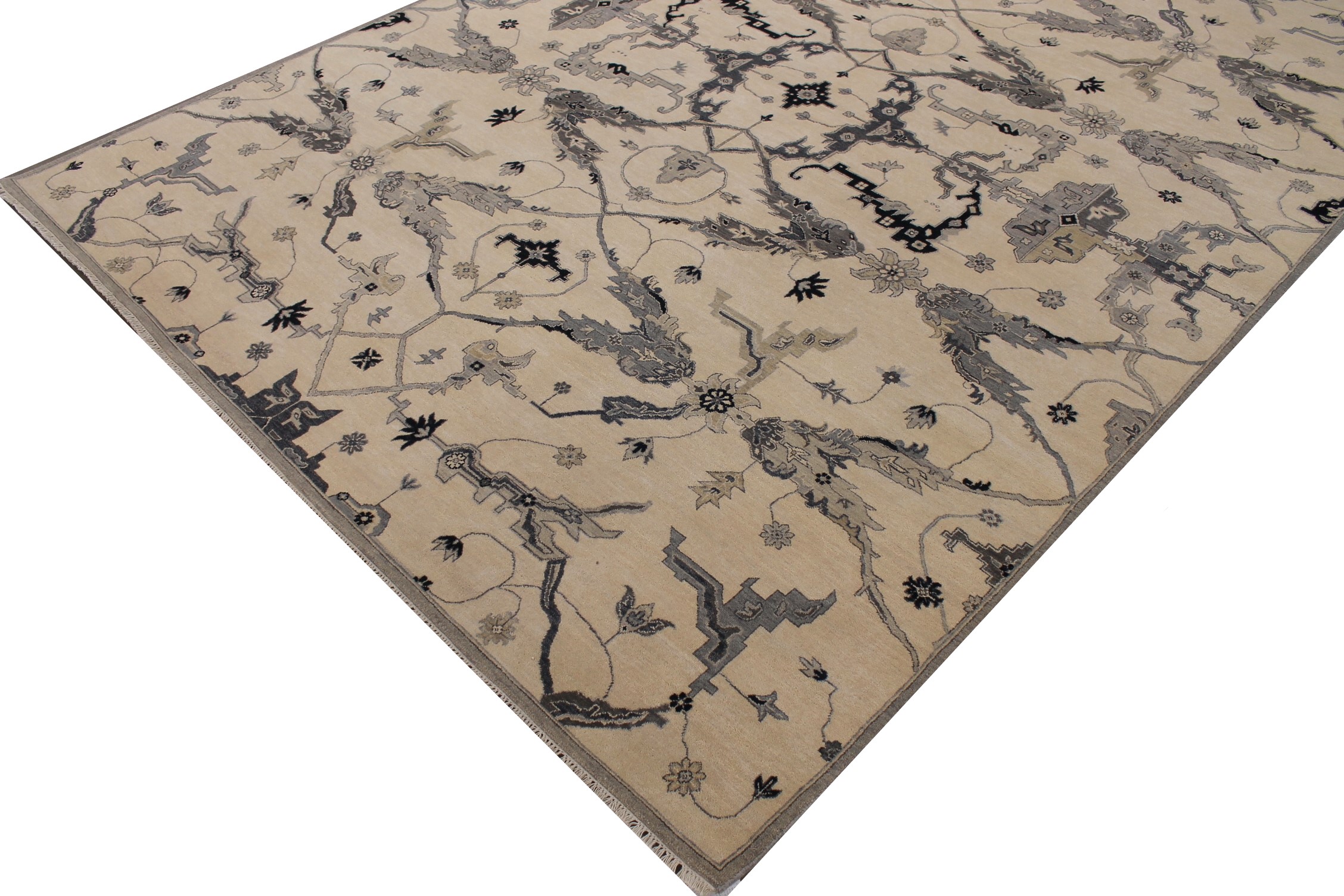 Oushak Rugs Oushak Sultan 027413 Ivory - Beige & Lt. Grey - Grey Hand Knotted Rug