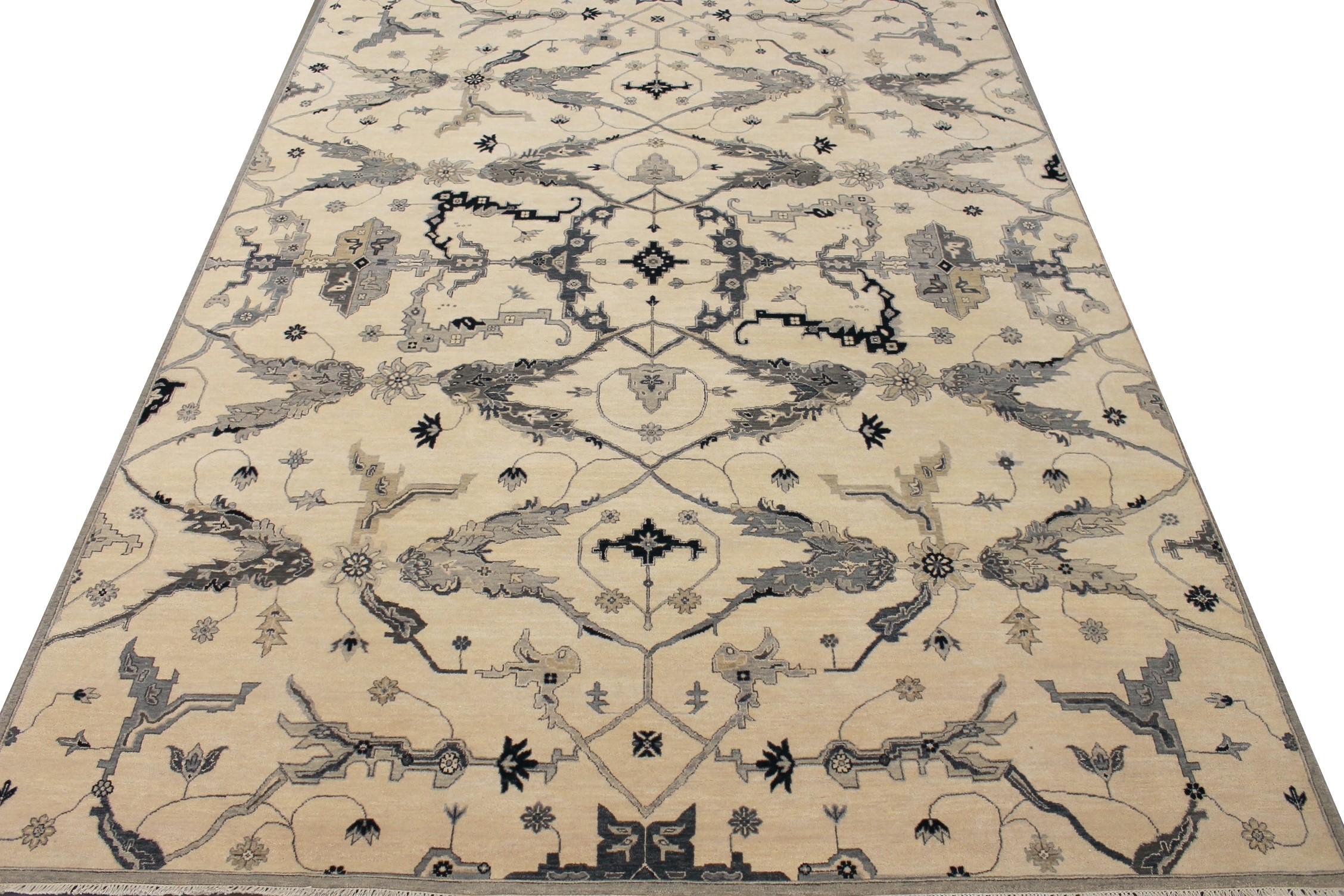 Oushak Rugs Oushak Sultan 027413 Ivory - Beige & Lt. Grey - Grey Hand Knotted Rug