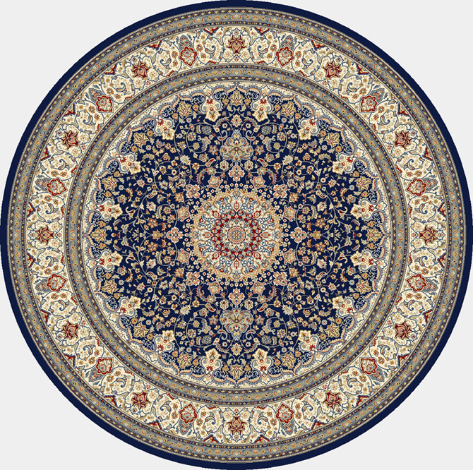 Octagon, Square & Round Rugs Ancient Garden 57119-3434 Round and Oval Medium Blue - Navy & Ivory - Beige Machine Made Rug