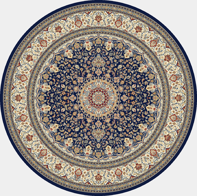 Round, Octagon & Square Rugs Ancient Garden 57119-3434 Round and Oval Medium Blue - Navy & Ivory - Beige Machine Made Rug