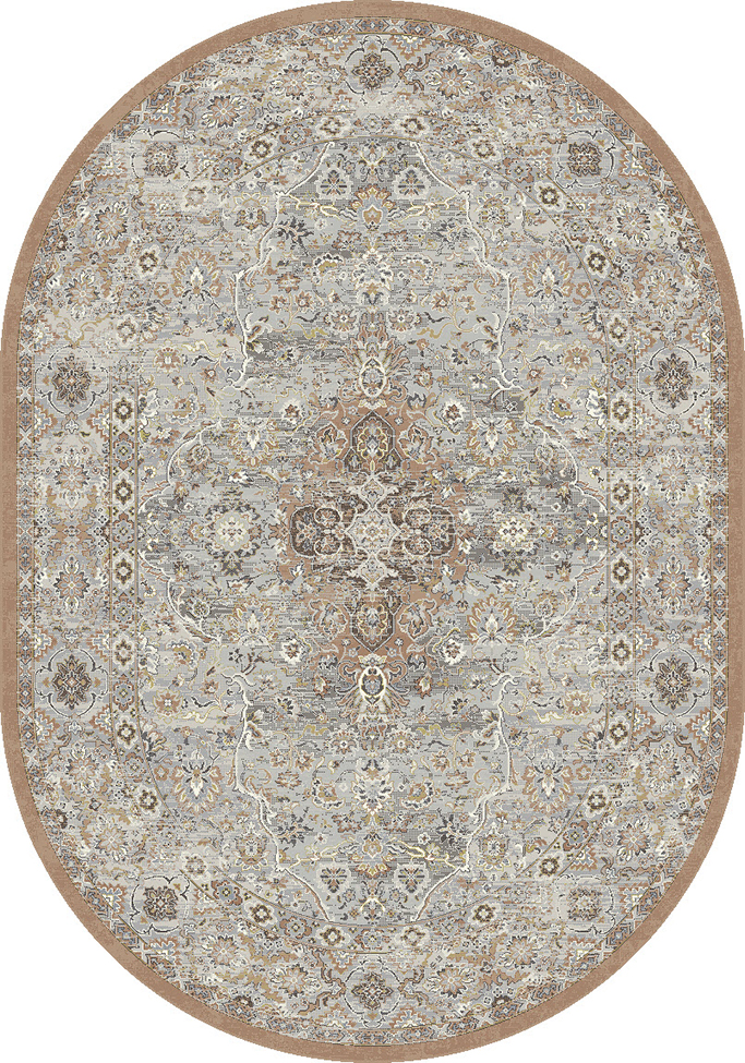 Octagon, Square & Round Rugs Ancient Garden 57275-9285 Round and Oval Lt. Grey - Grey & Camel - Taupe Machine Made Rug