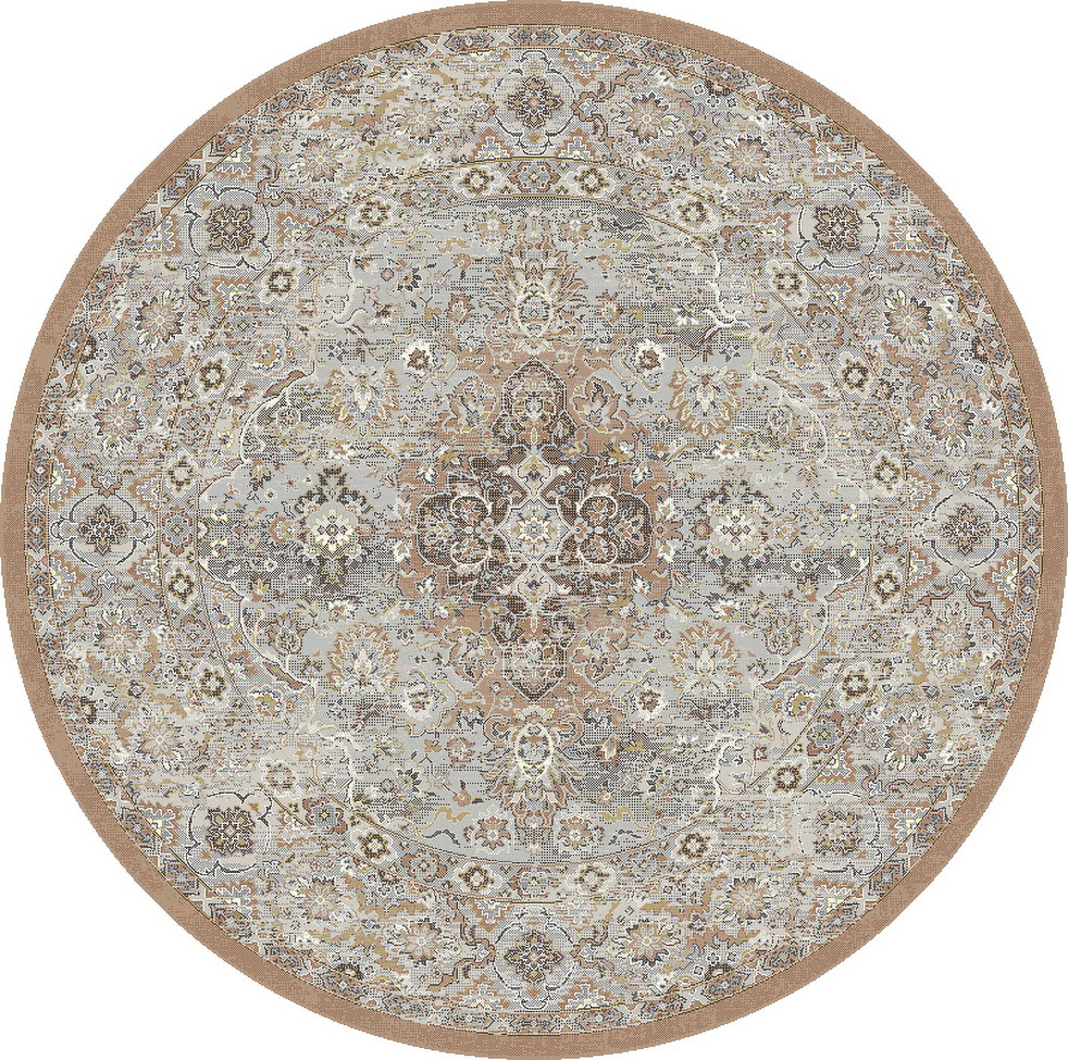 Octagon, Square & Round Rugs Ancient Garden 57275-9285 Round and Oval Lt. Grey - Grey & Camel - Taupe Machine Made Rug