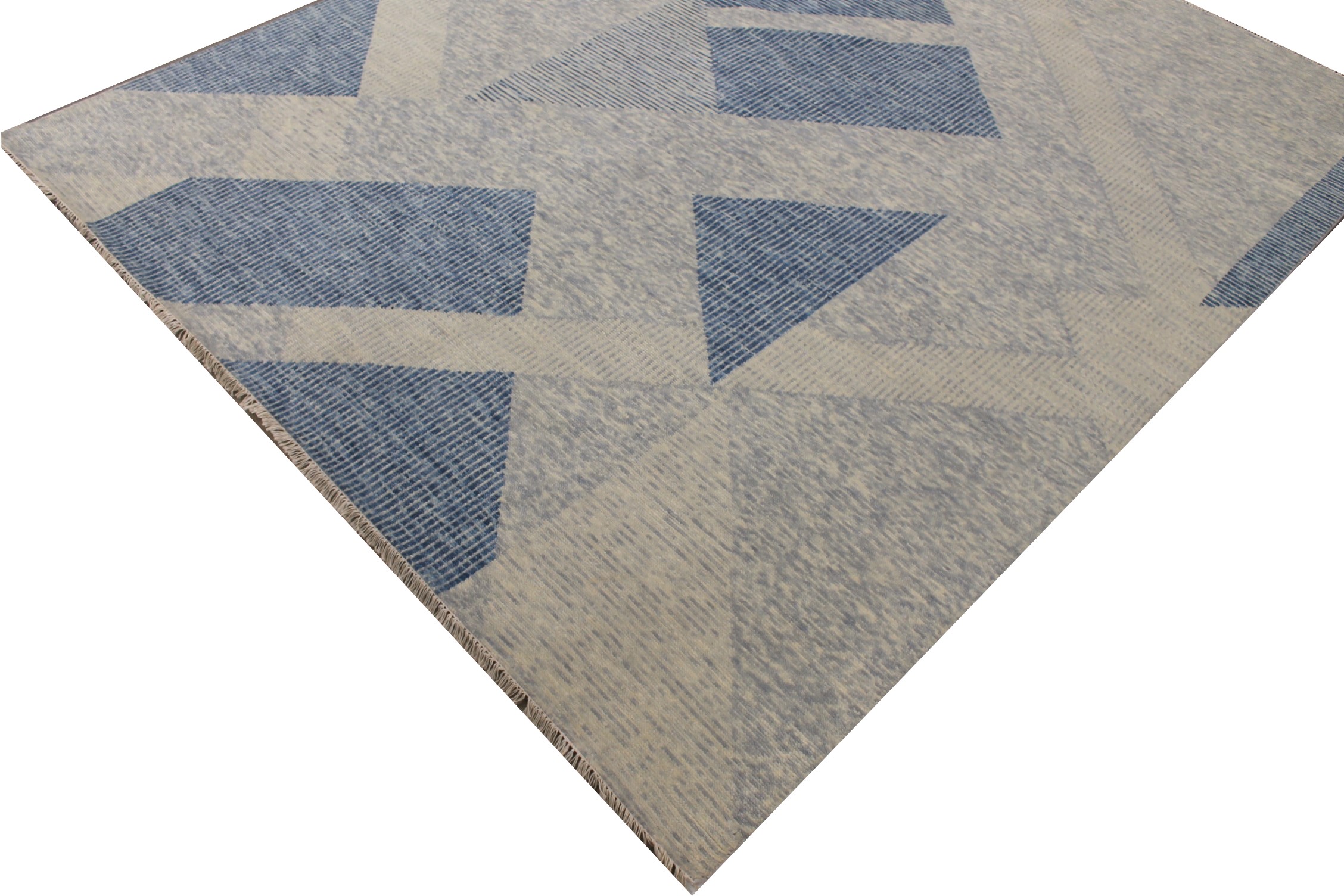 Contemporary Rugs & Transitional Rugs EDGE 027553 Medium Blue - Navy & Lt. Grey - Grey Hand Knotted Rug