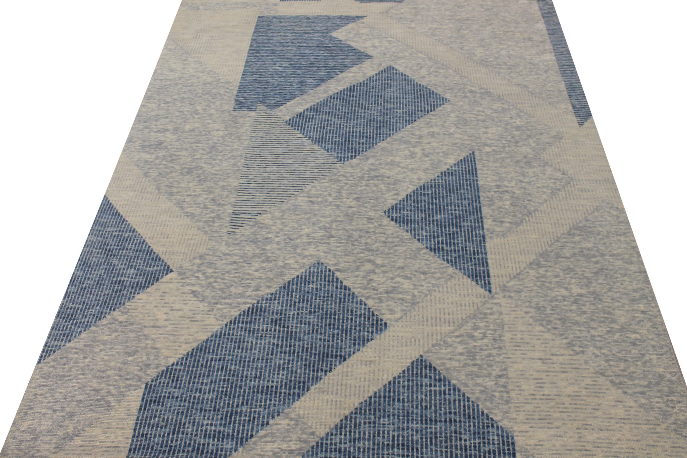 Contemporary & Transitional Rugs EDGE 027553 Medium Blue - Navy & Lt. Grey - Grey Hand Knotted Rug