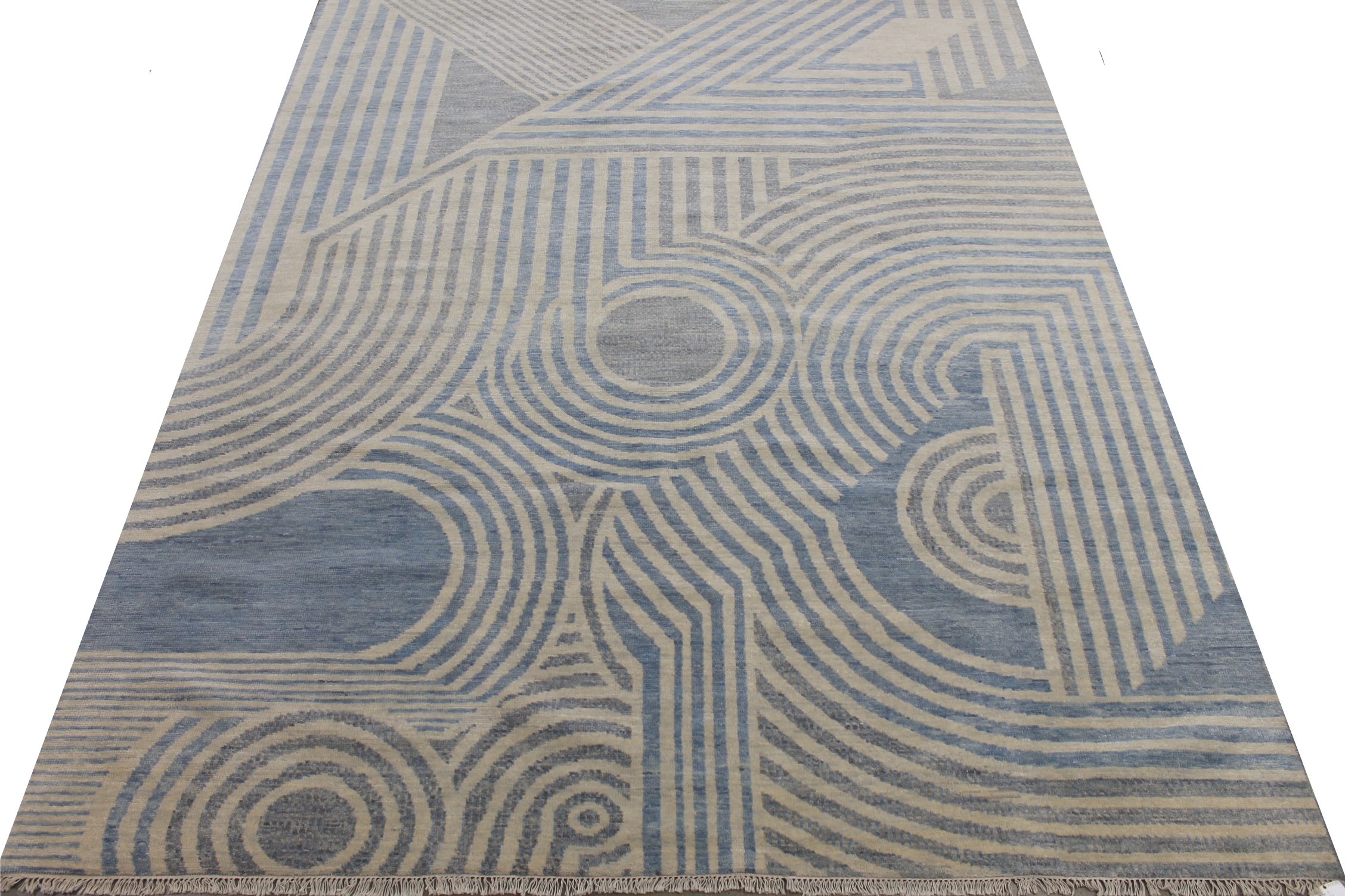 Contemporary Rugs & Transitional Rugs EDGE 027552 Medium Blue - Navy & Lt. Grey - Grey Hand Knotted Rug