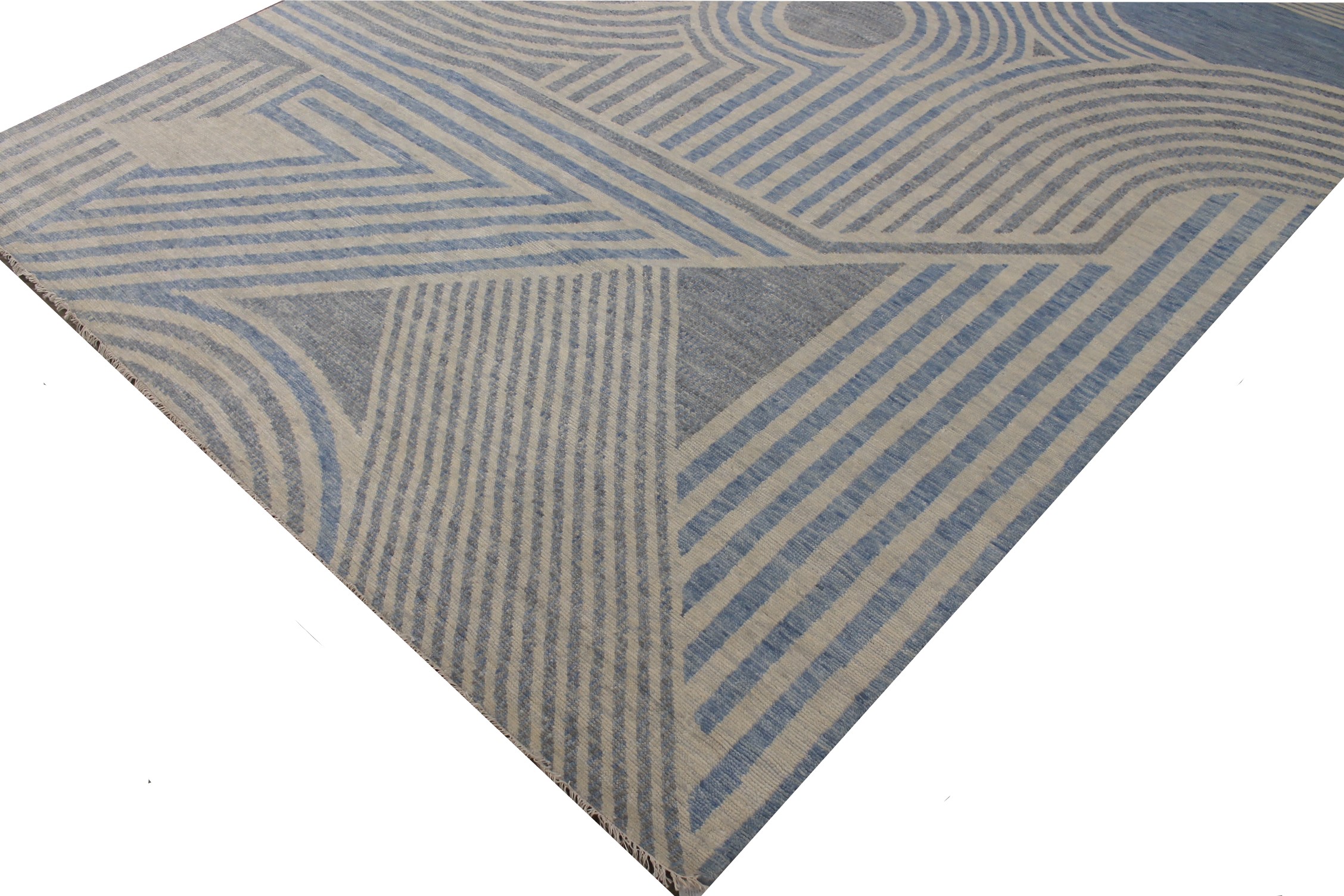 Contemporary Rugs & Transitional Rugs EDGE 027552 Medium Blue - Navy & Lt. Grey - Grey Hand Knotted Rug