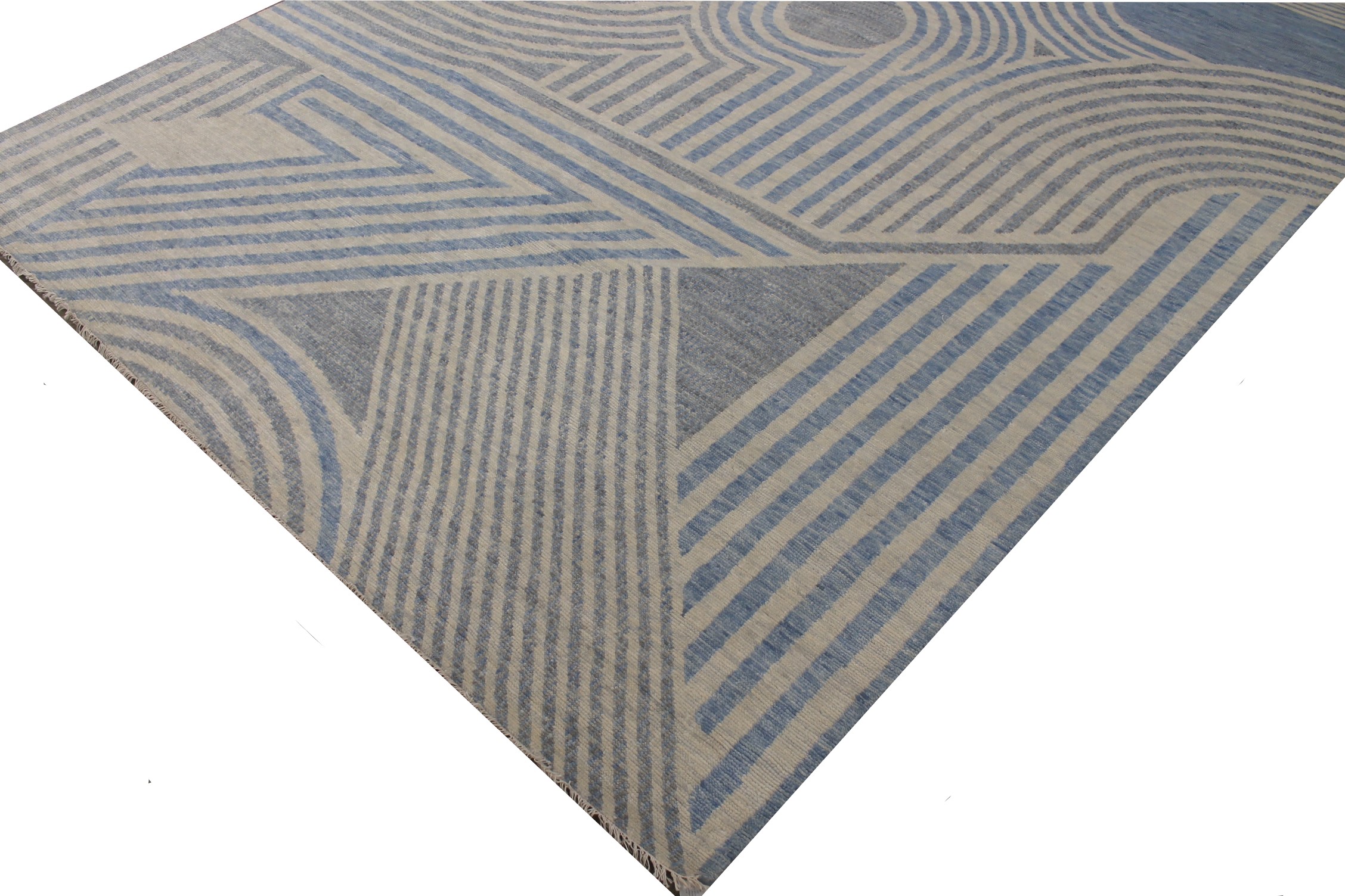 Contemporary & Transitional Rugs EDGE 027552 Medium Blue - Navy & Lt. Grey - Grey Hand Knotted Rug