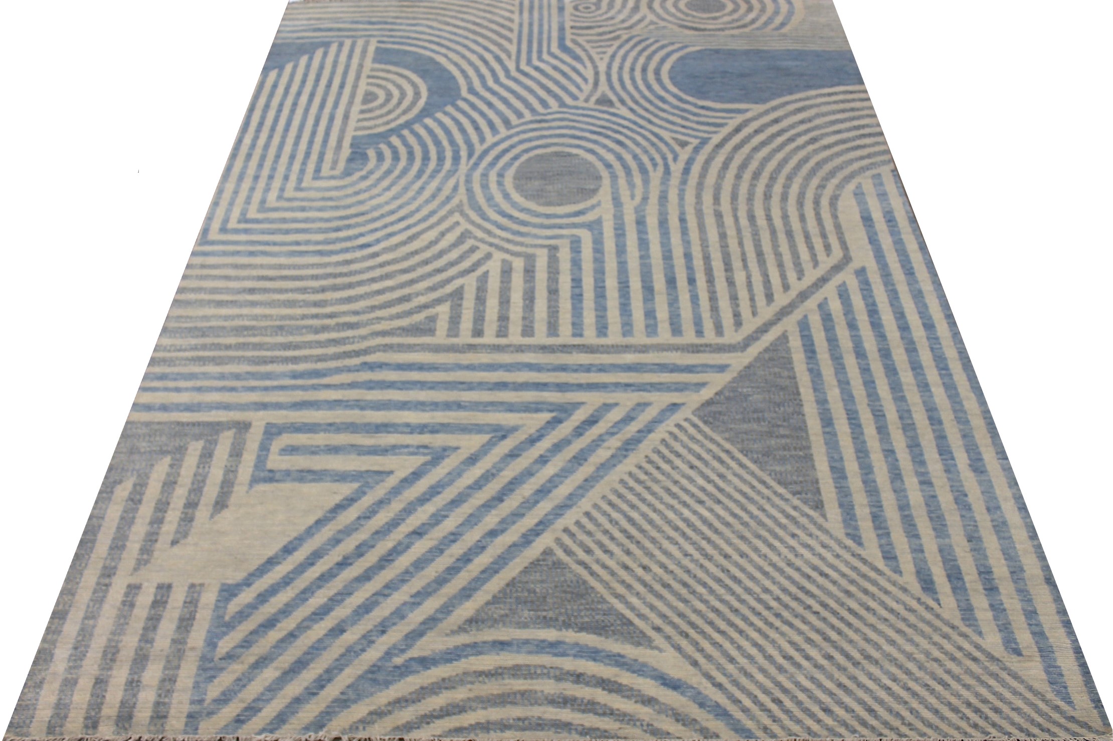 Contemporary & Transitional Rugs EDGE 027552 Medium Blue - Navy & Lt. Grey - Grey Hand Knotted Rug