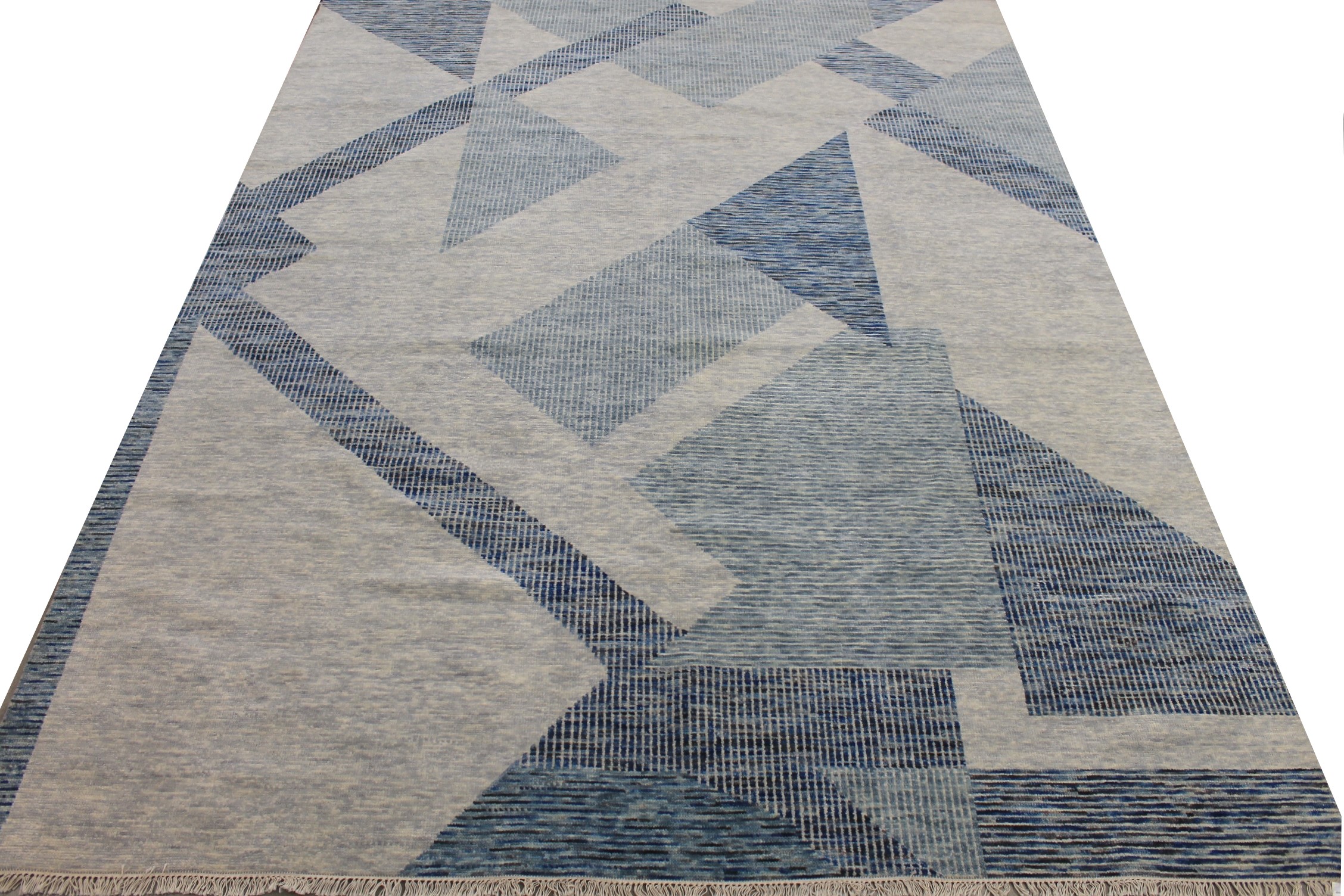 Contemporary & Transitional Rugs EDGE 027551 Lt. Grey - Grey & Lt. Blue - Blue Hand Knotted Rug