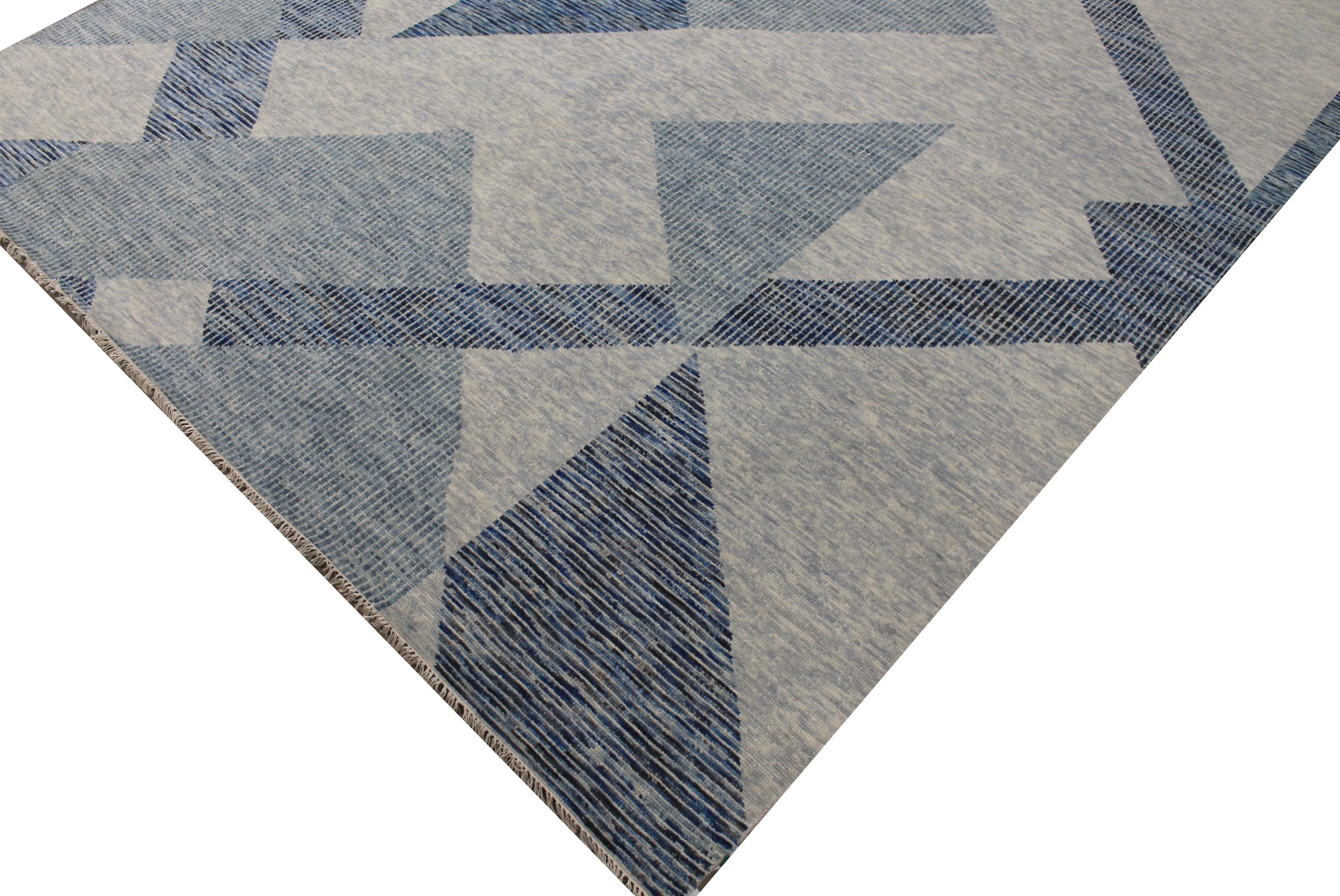 Contemporary & Transitional Rugs EDGE 027551 Lt. Grey - Grey & Lt. Blue - Blue Hand Knotted Rug