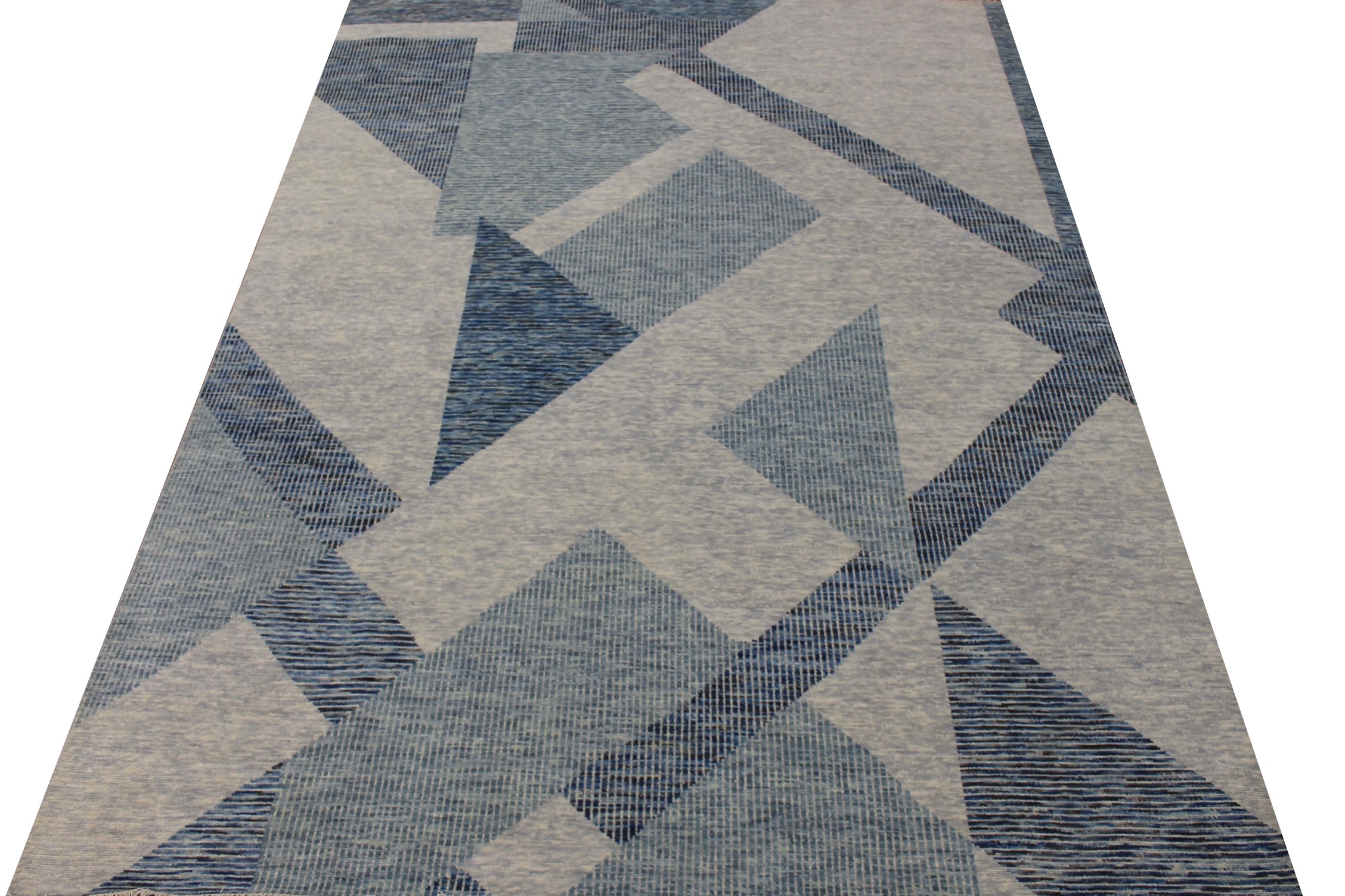 Contemporary Rugs & Transitional Rugs EDGE 027551 Lt. Grey - Grey & Lt. Blue - Blue Hand Knotted Rug