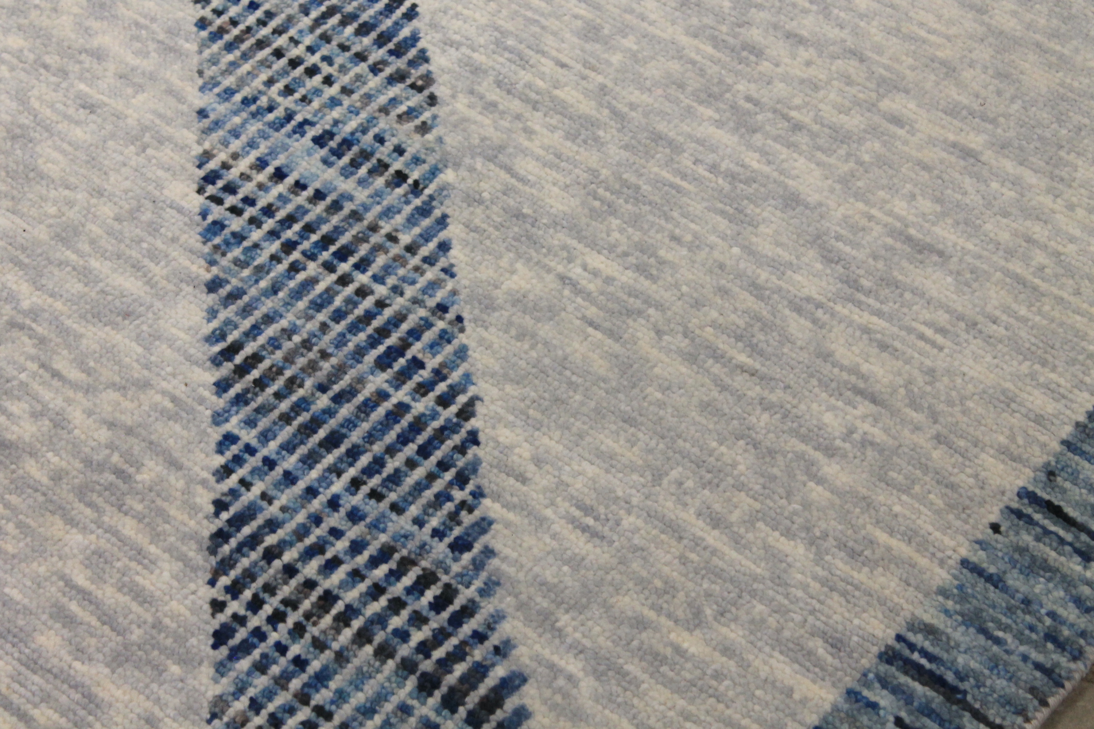 Contemporary & Transitional Rugs EDGE 027551 Lt. Grey - Grey & Lt. Blue - Blue Hand Knotted Rug