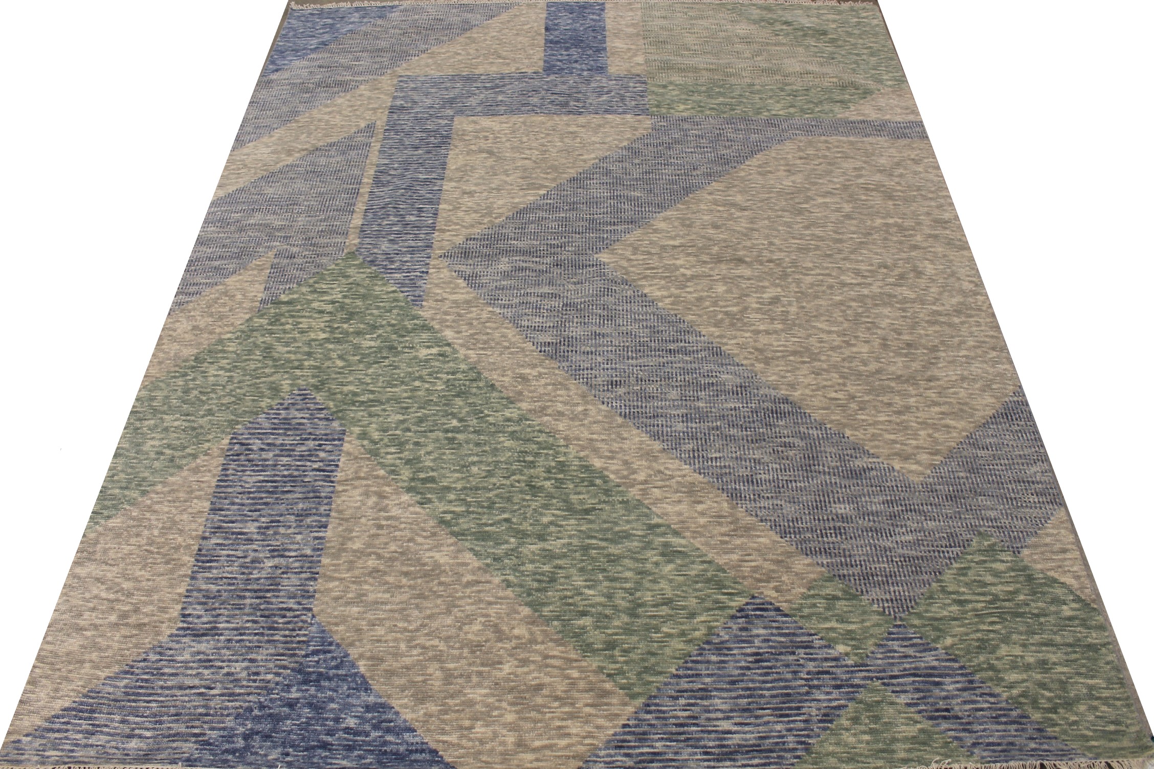 Contemporary & Transitional Rugs EDGE 027550 Lt. Grey - Grey & Lt. Blue - Blue Hand Knotted Rug