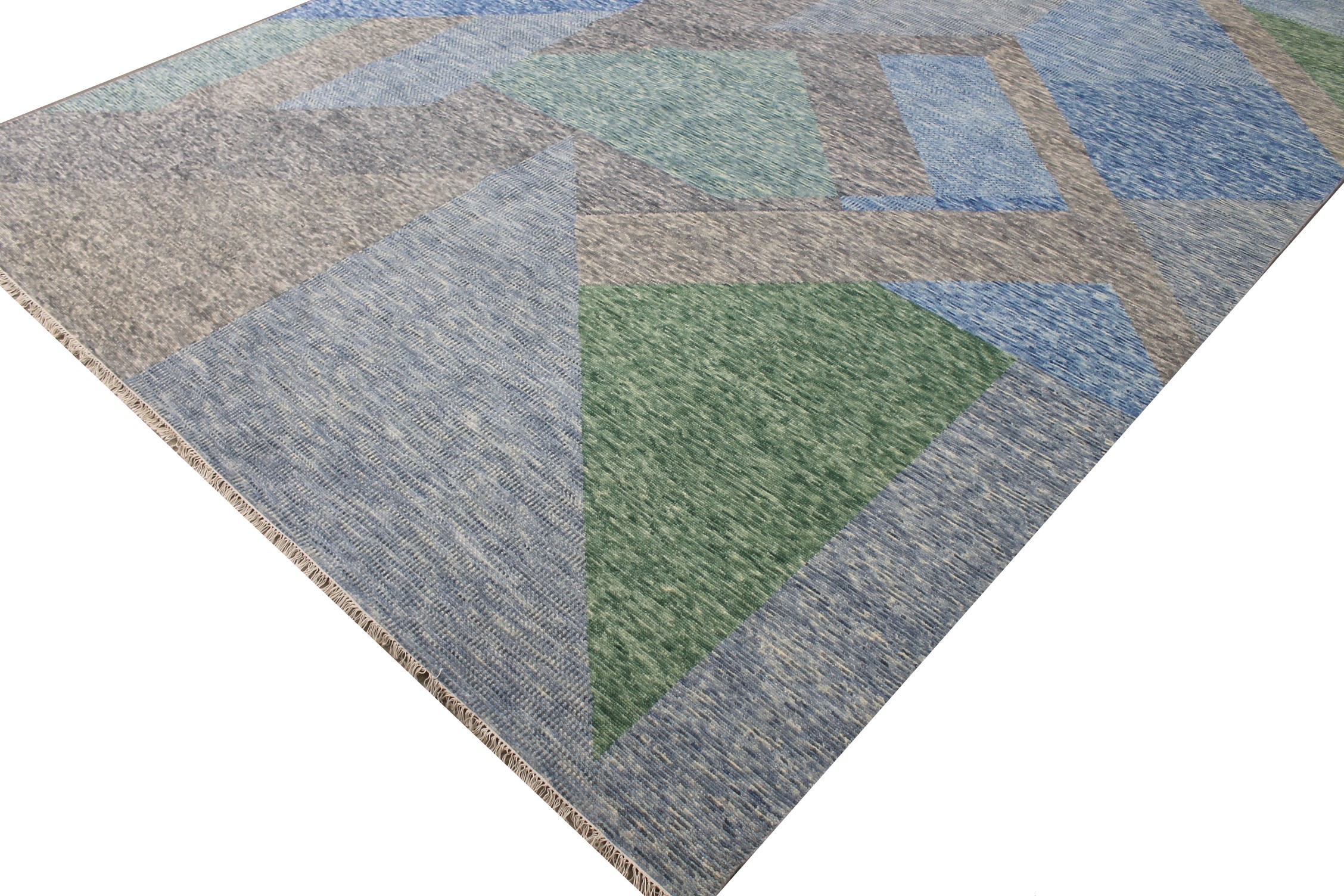 Contemporary & Modern Rugs EDGE 027546 Lt. Blue - Blue & Lt. Grey - Grey Hand Knotted Rug