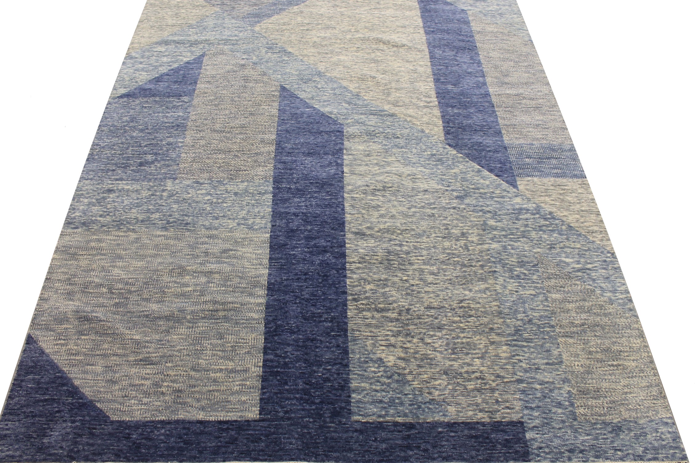 Contemporary Rugs & Transitional Rugs EDGE 027545 Medium Blue - Navy & Lt. Grey - Grey Hand Knotted Rug