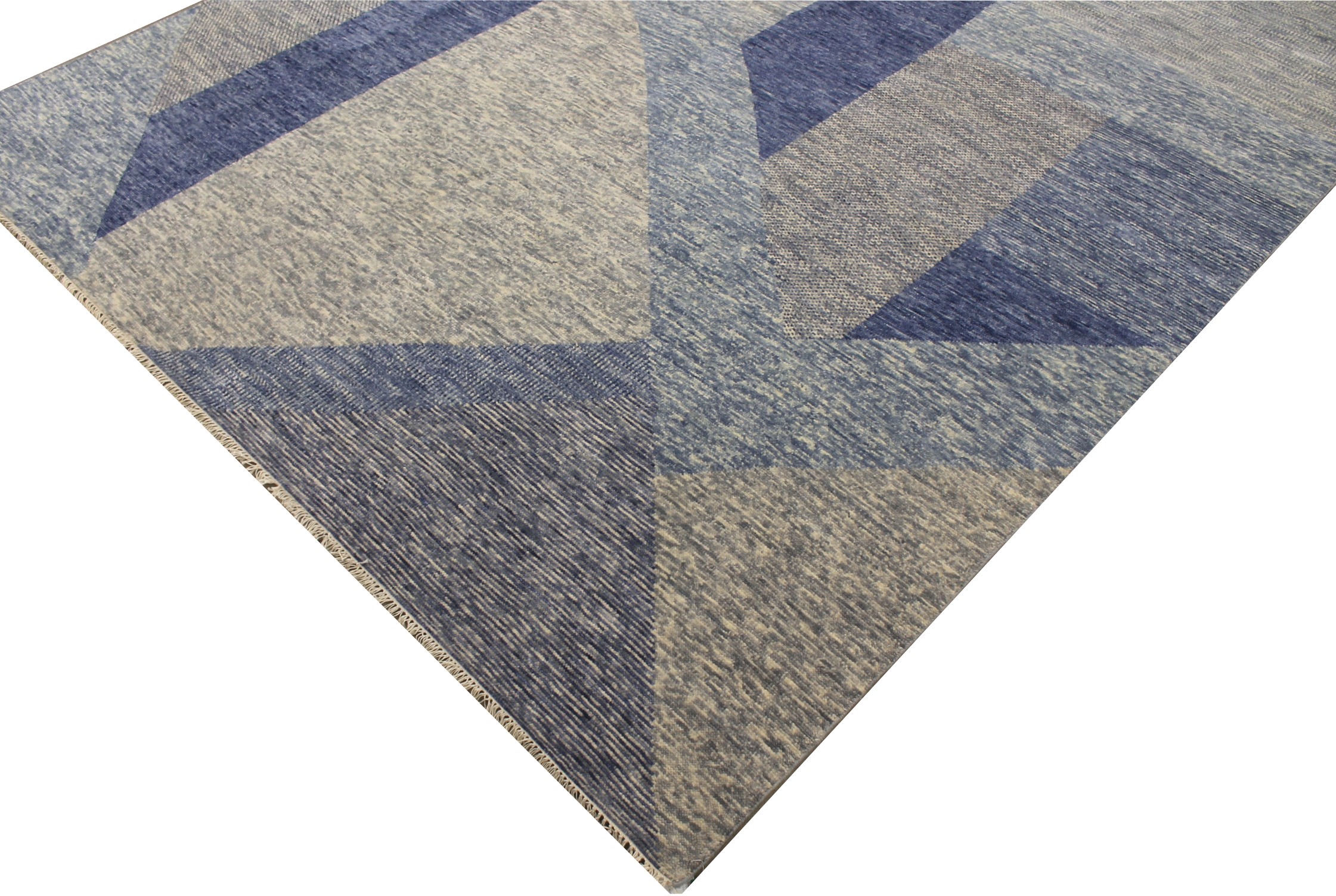 Contemporary & Transitional Rugs EDGE 027545 Medium Blue - Navy & Lt. Grey - Grey Hand Knotted Rug