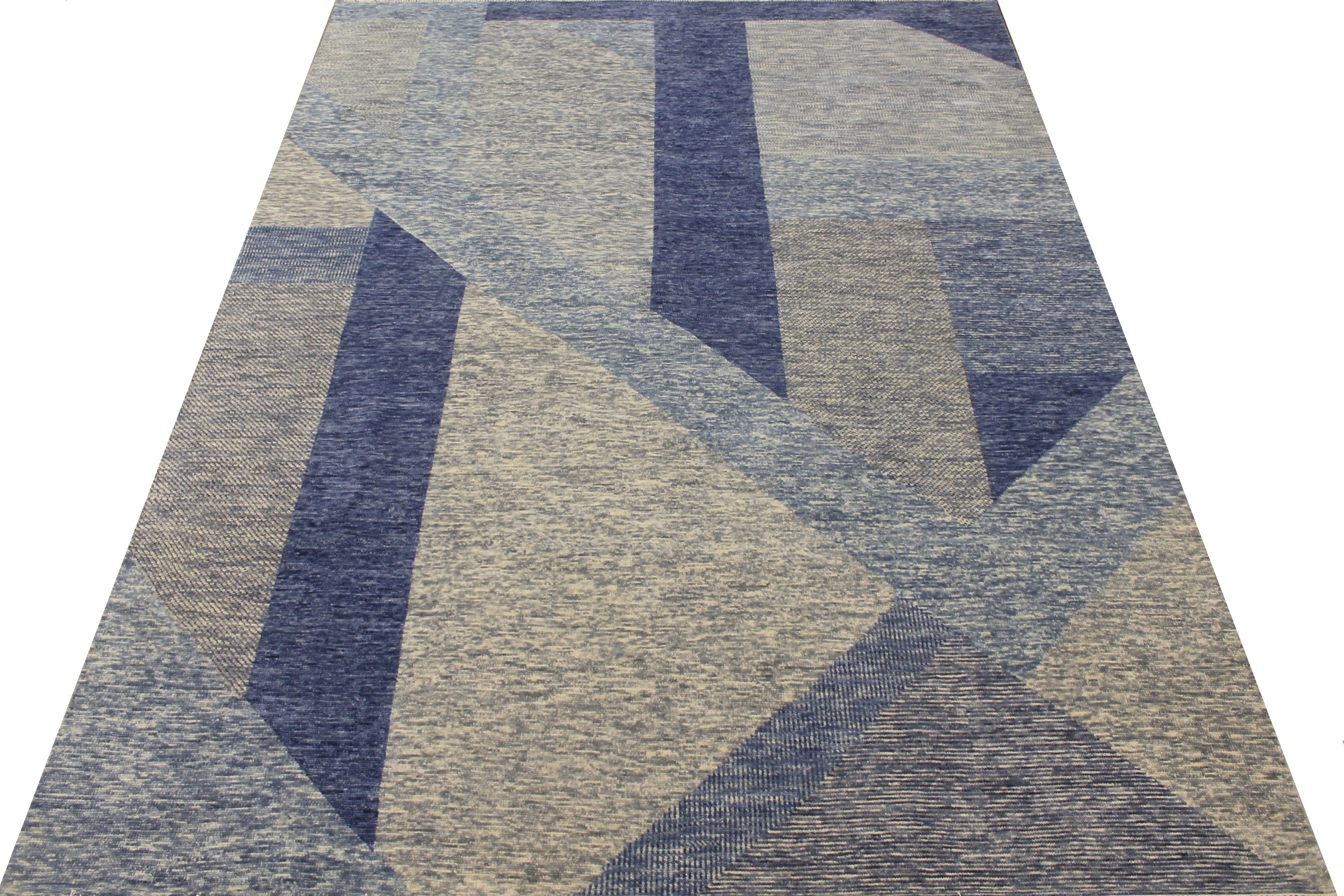 Contemporary Rugs & Transitional Rugs EDGE 027545 Medium Blue - Navy & Lt. Grey - Grey Hand Knotted Rug