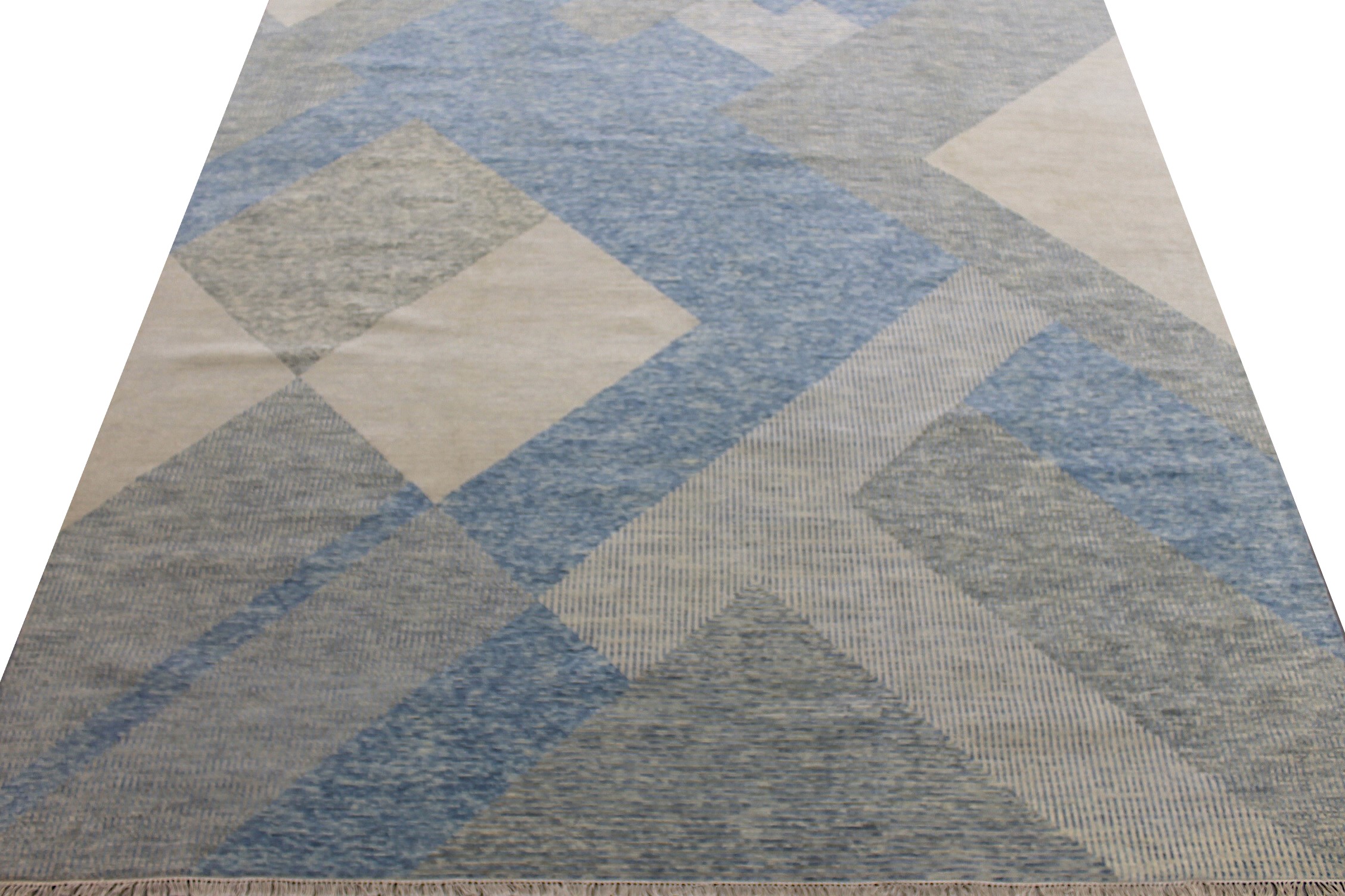 Contemporary & Transitional Rugs EDGE 027544 Lt. Grey - Grey & Lt. Blue - Blue Hand Knotted Rug