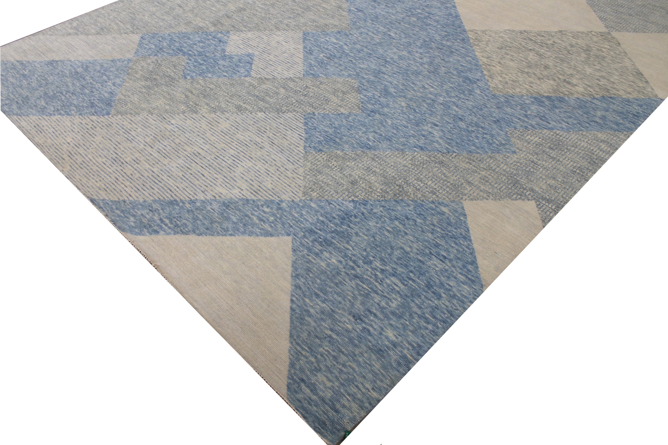 Contemporary & Modern Rugs EDGE 027544 Lt. Grey - Grey & Lt. Blue - Blue Hand Knotted Rug