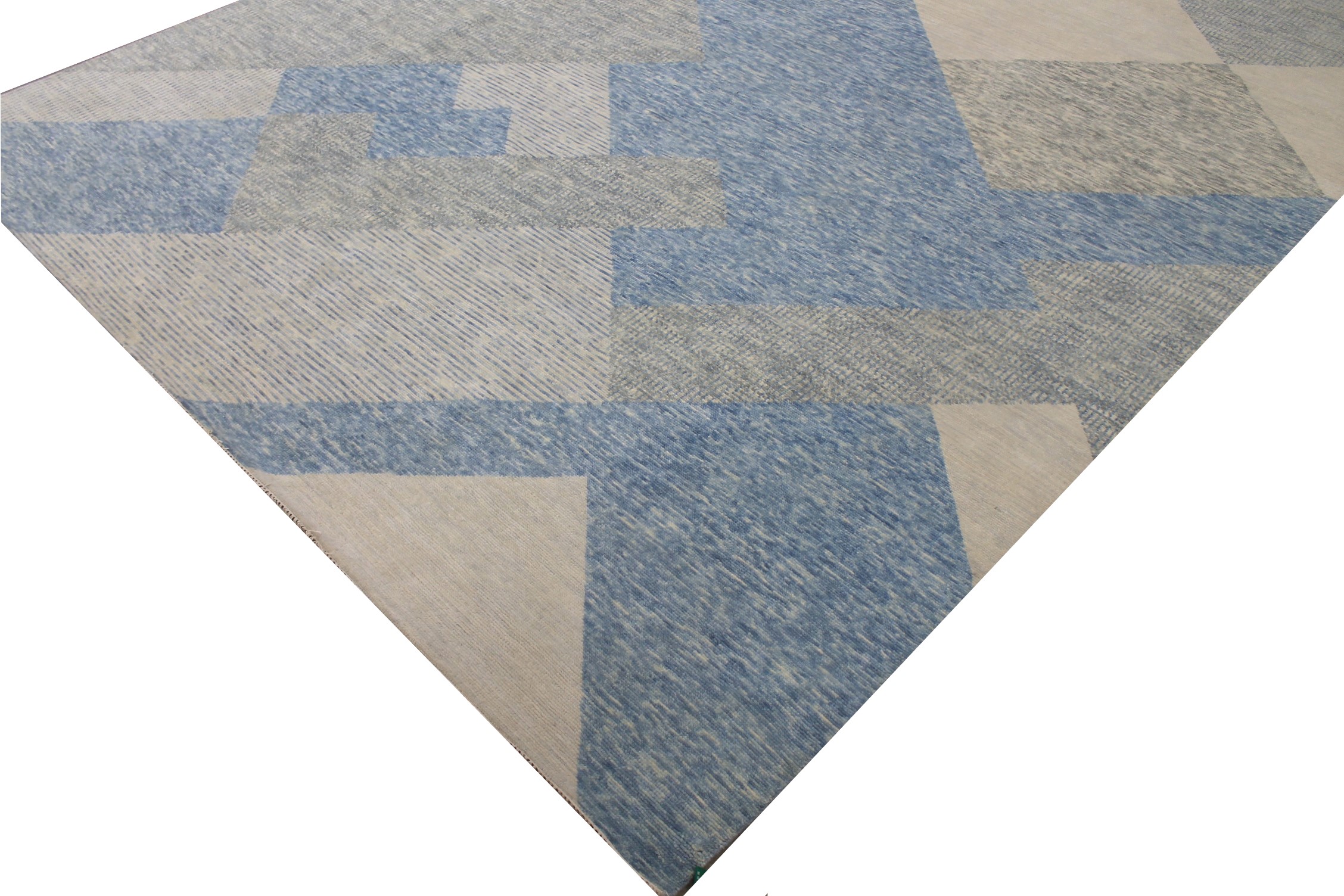 Contemporary & Transitional Rugs EDGE 027544 Lt. Grey - Grey & Lt. Blue - Blue Hand Knotted Rug