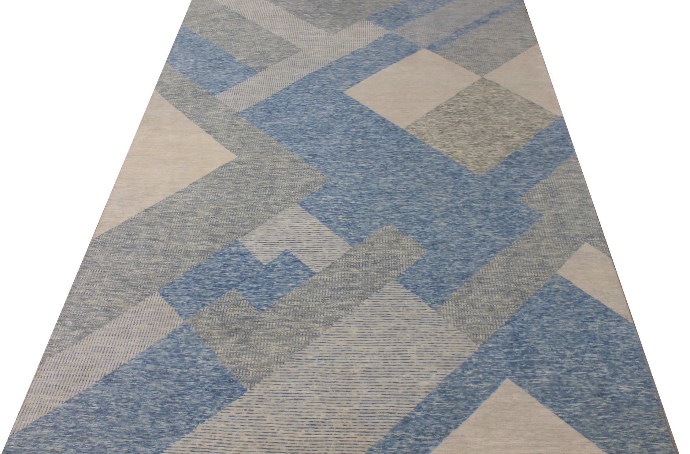 Contemporary & Transitional Rugs EDGE 027544 Lt. Grey - Grey & Lt. Blue - Blue Hand Knotted Rug