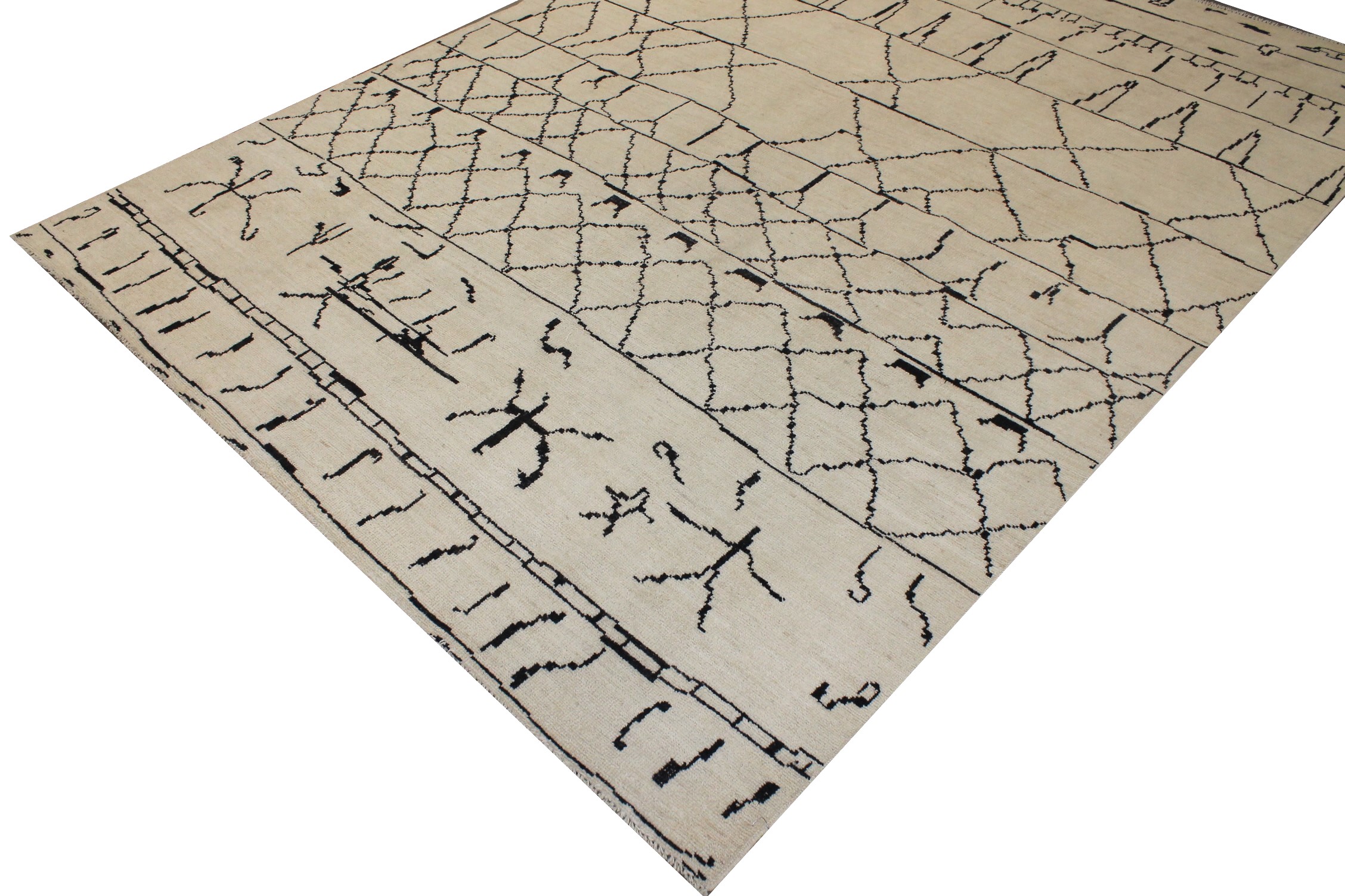 Casual Rugs & Solid Rugs MORROCAN 027206 Ivory - Beige & Black - Charcoal Hand Knotted Rug