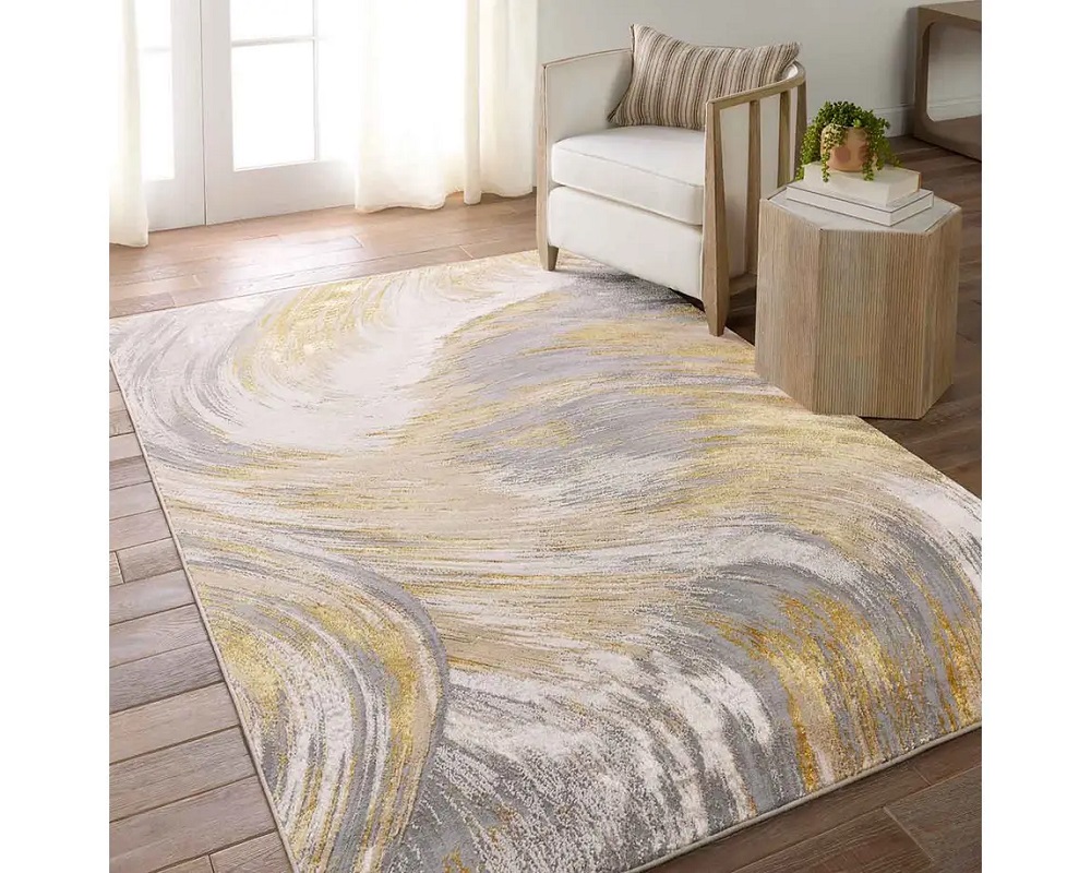 Contemporary & Transitional Rugs Catalyst CTY19 Lt. Grey - Grey & Lt. Gold - Gold Machine Made Rug