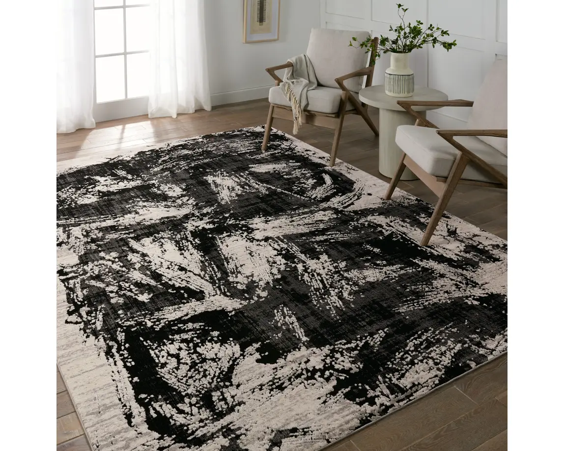 Contemporary Rugs & Transitional Rugs Graphite GRA02 Black - Charcoal & Ivory - Beige Machine Made Rug