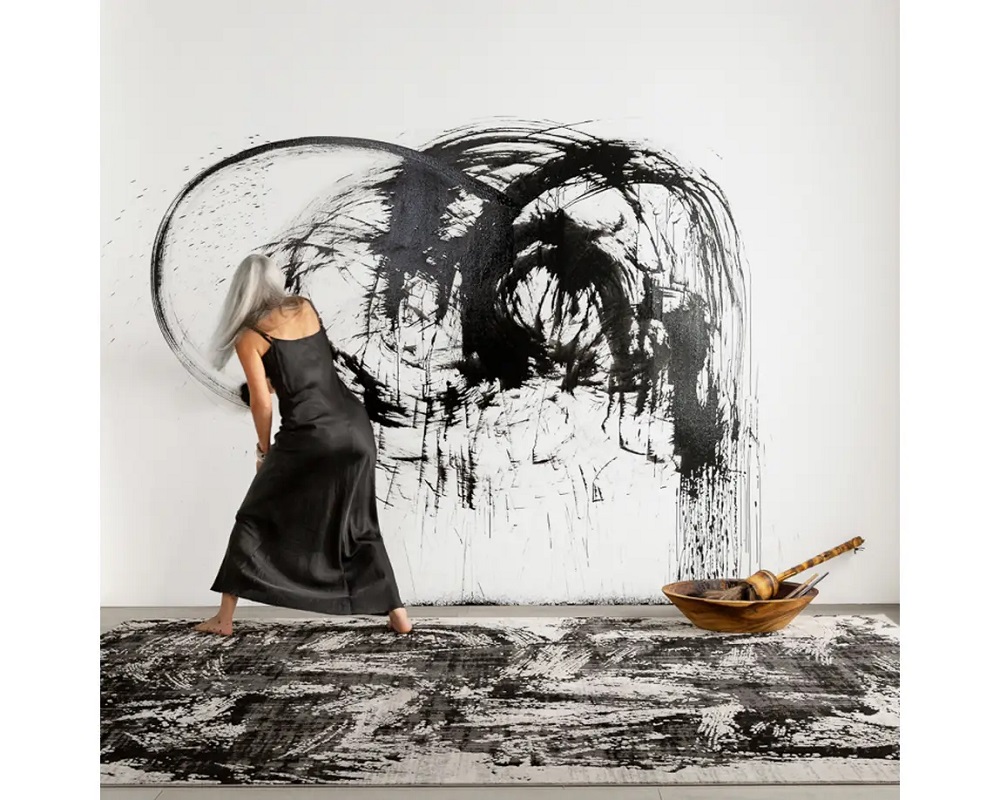 Contemporary Rugs & Transitional Rugs Graphite GRA02 Black - Charcoal & Ivory - Beige Machine Made Rug