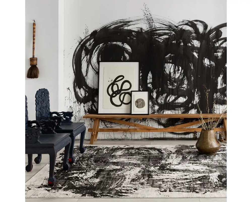 Contemporary Rugs & Transitional Rugs Graphite GRA02 Black - Charcoal & Ivory - Beige Machine Made Rug