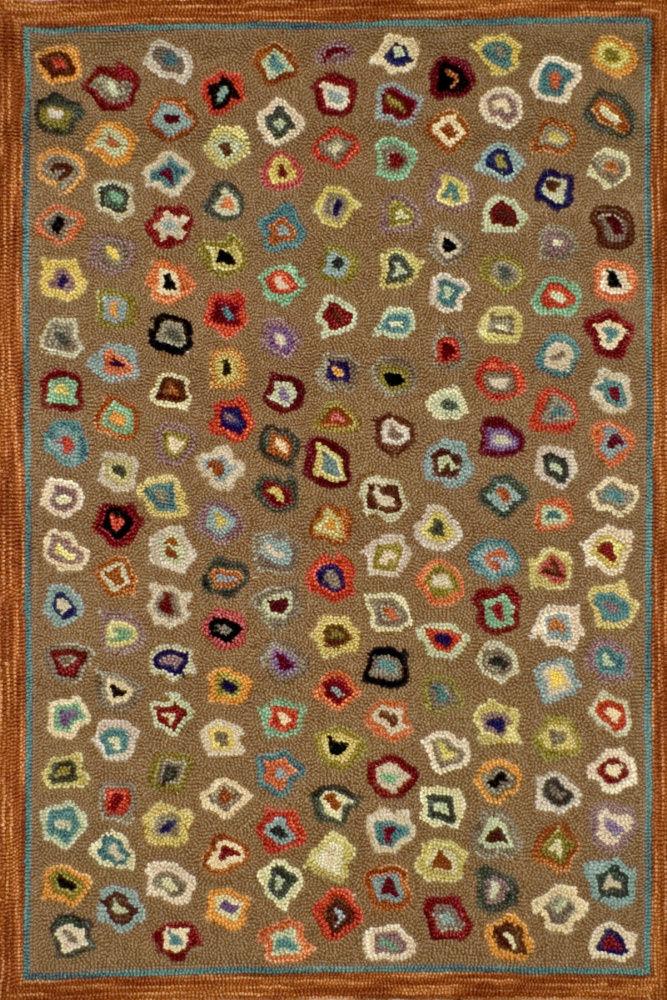 Contemporary & Transitional Rugs Catspaw Brown/Green/Blue/Yellow/Orange/Ivory/Burgundy Rug Black - Charcoal & Green Hand Hooked Rug
