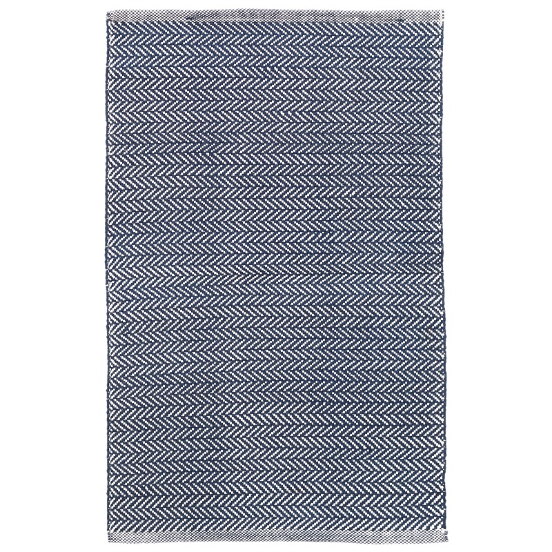 Flat Woven Rugs Herringbone Indigo/White Medium Blue - Navy & Ivory - Beige Hand Woven Rug