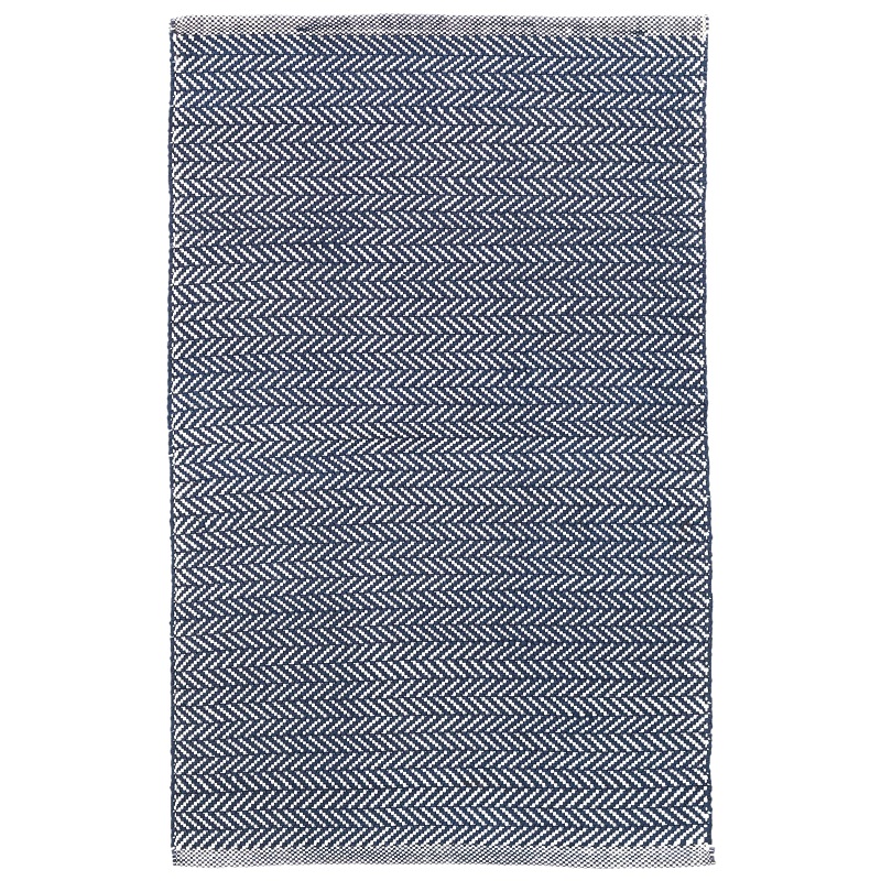 Woven Rugs Herringbone Indigo/White Medium Blue - Navy & Ivory - Beige Hand Woven Rug