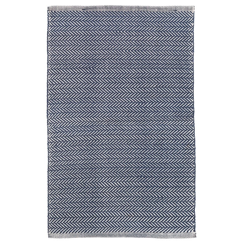 Contemporary Rugs & Transitional Rugs Herringbone Navy/Ivory Medium Blue - Navy & Ivory - Beige Hand Woven Rug