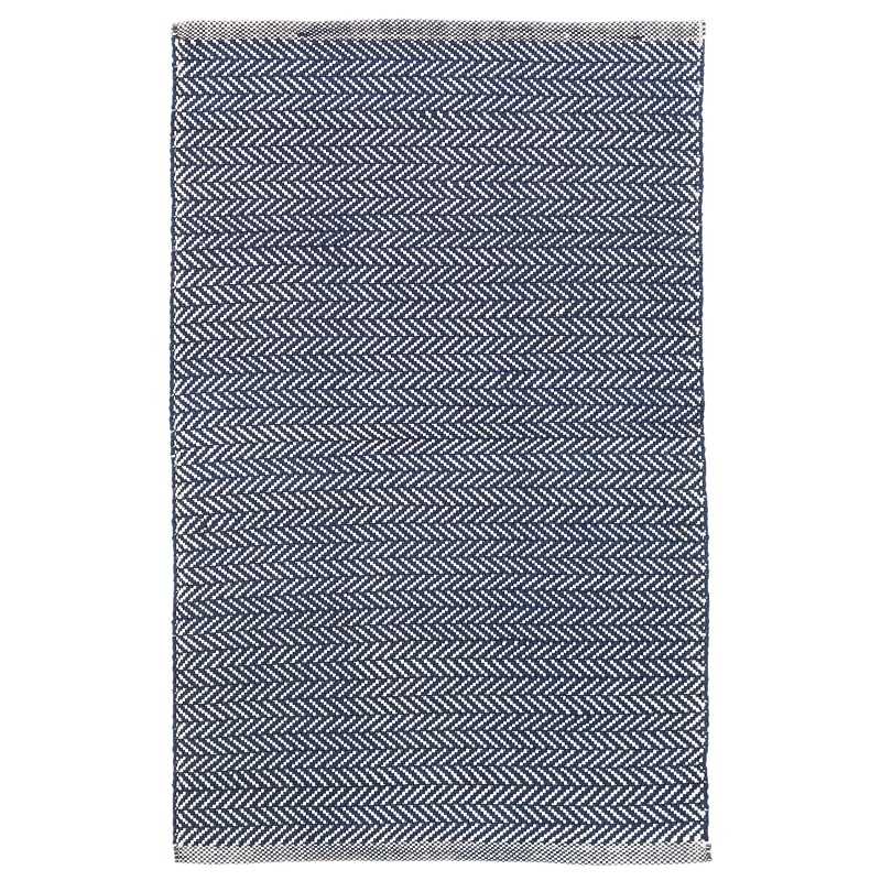 Contemporary & Transitional Rugs Herringbone Navy/Ivory Medium Blue - Navy & Ivory - Beige Hand Woven Rug