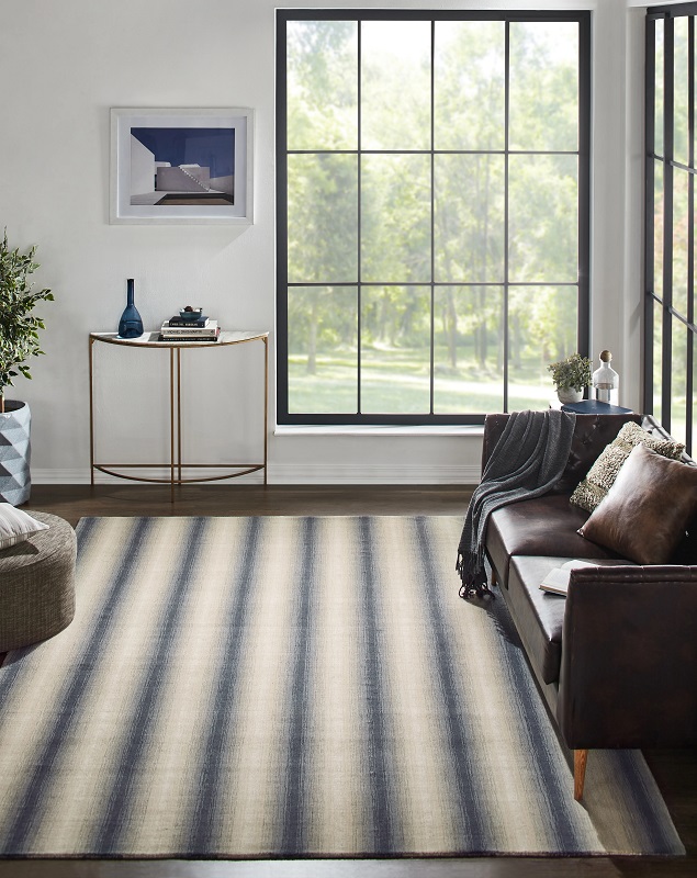 Casual Rugs & Solid Rugs Privee Prisma Rug Canvas Ivory - Beige & Medium Blue - Navy Hand Loomed Rug