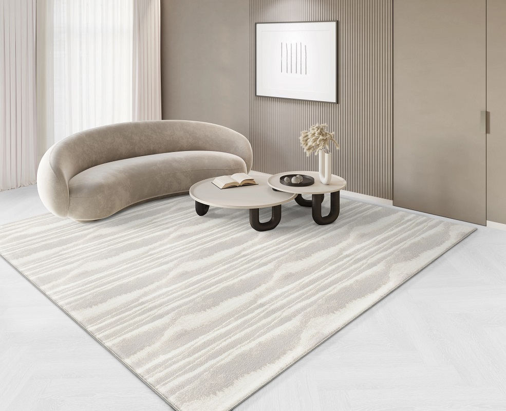 Custom & Wall to Wall Vanishing Point Pearl Ivory - Beige & Lt. Grey - Grey Machine Made Rug