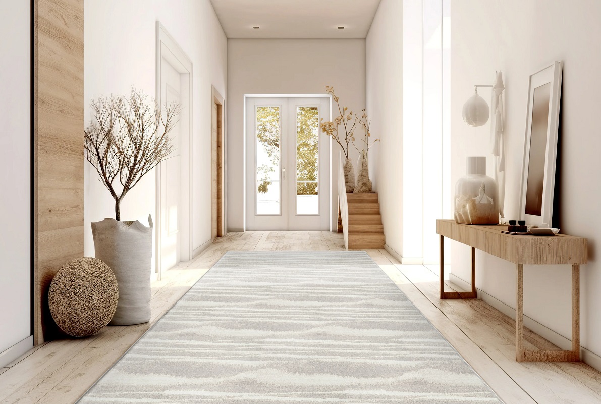 Custom Rugs, Runners & Rounds Vanishing Point Thunder Ivory - Beige & Lt. Grey - Grey Machine Made Rug