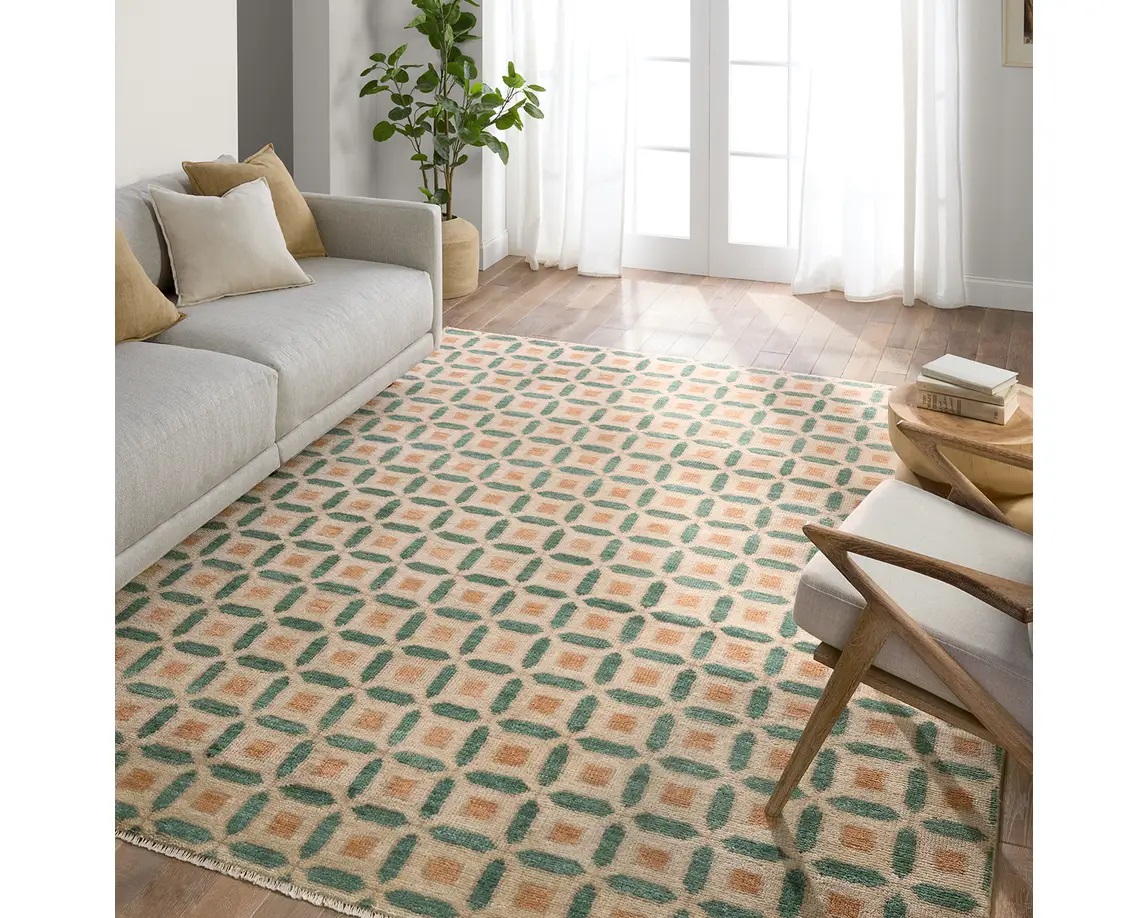 Casual Rugs & Solid Rugs CERA CRA02 Ivory - Beige & Green Hand Knotted Rug