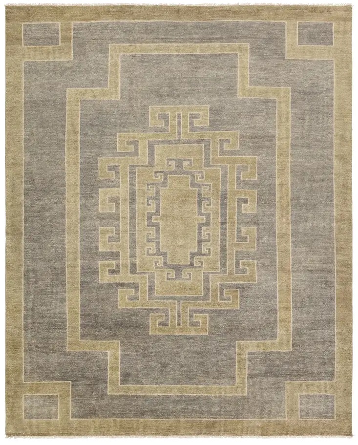 Casual & Solid Rugs Cyprus CYP06 Lt. Grey - Grey & Green Hand Knotted Rug