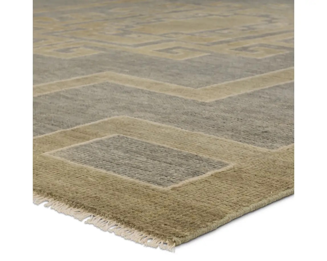 Casual Rugs & Solid Rugs Cyprus CYP06 Lt. Grey - Grey & Green Hand Knotted Rug