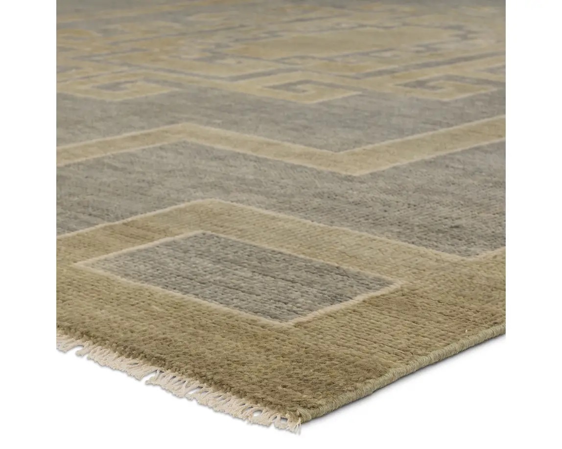 Casual & Solid Rugs Cyprus CYP06 Lt. Grey - Grey & Green Hand Knotted Rug