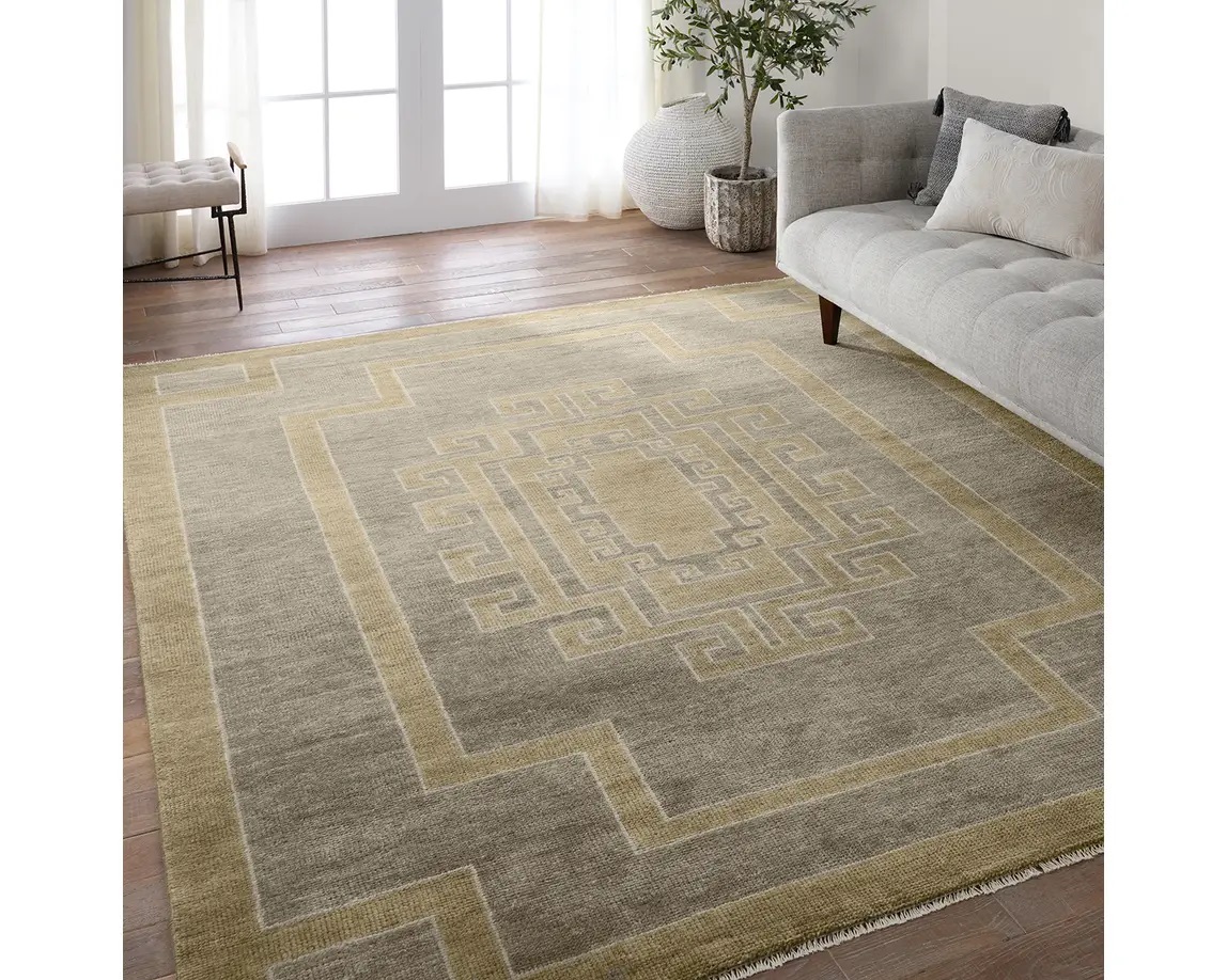 Casual Rugs & Solid Rugs Cyprus CYP06 Lt. Grey - Grey & Green Hand Knotted Rug