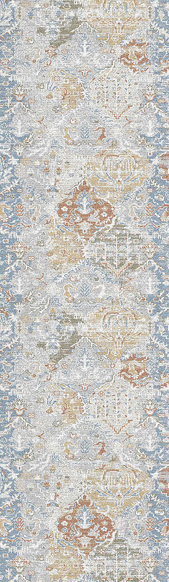 Hall & Stair Runner Rugs Annalise 7602-899 Medium Blue - Navy & Rust - Orange Machine Made Rug